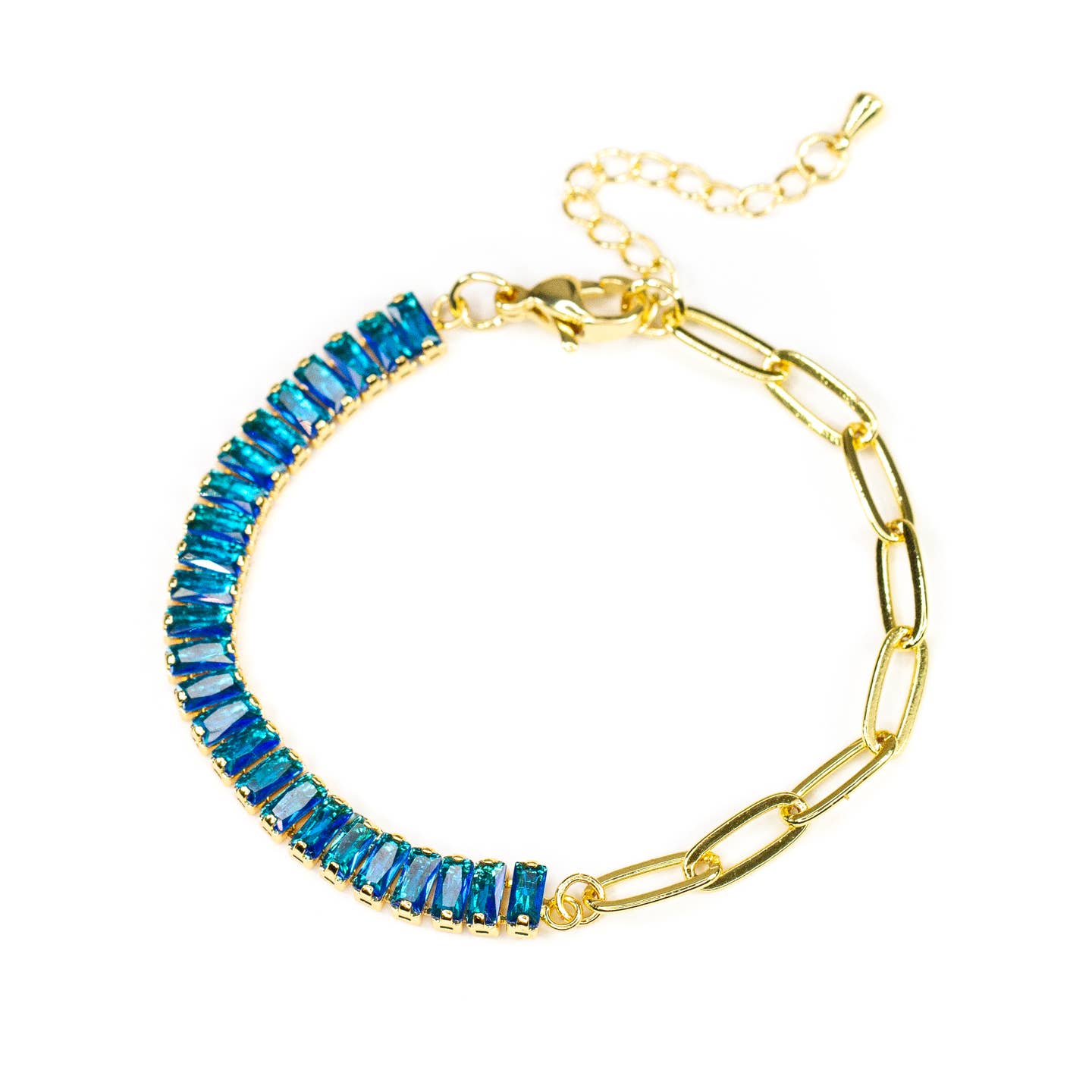 Tennis Blue Cz Baguette and Chain Link Bracelet