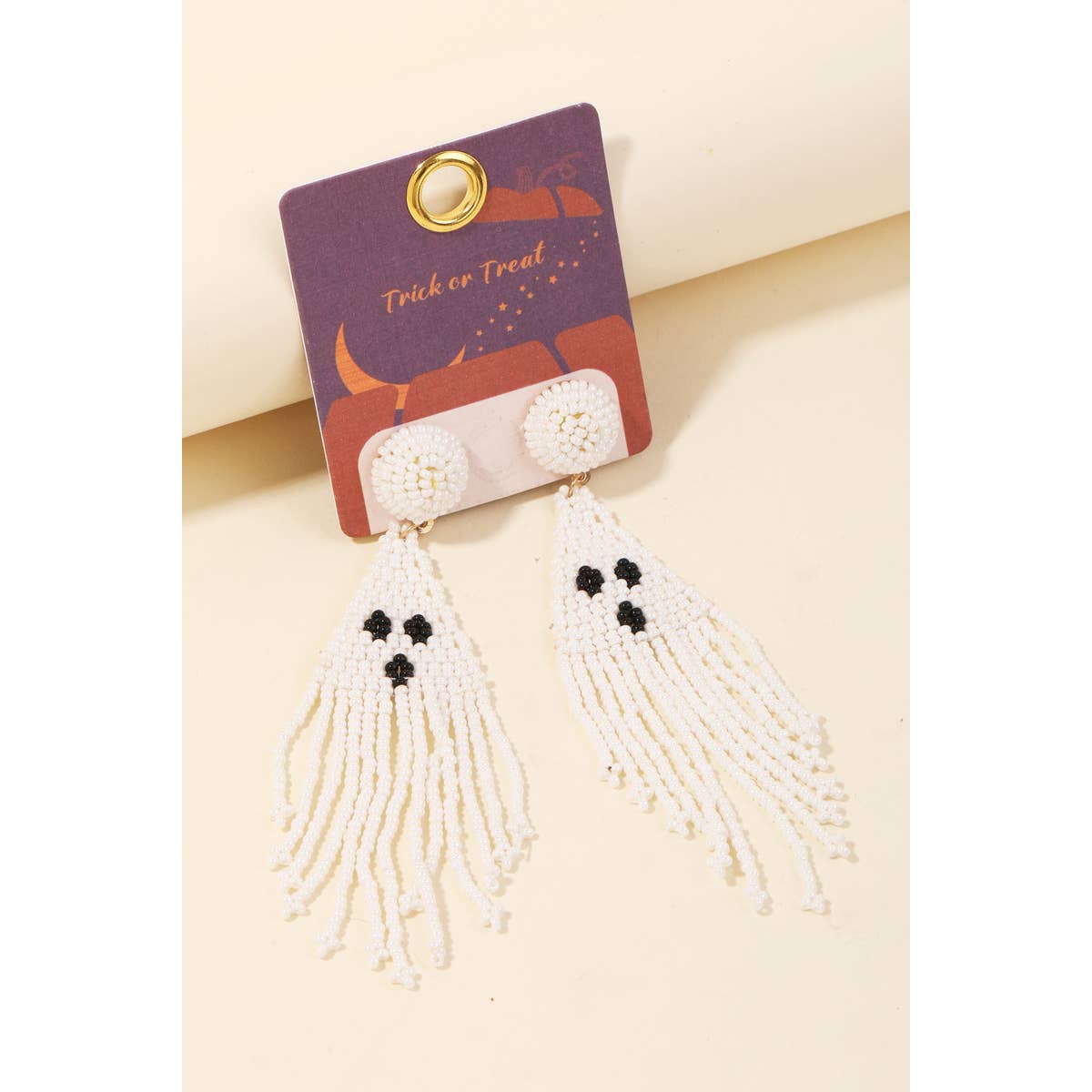 Beaded Ghost Halloween Drop Earrings