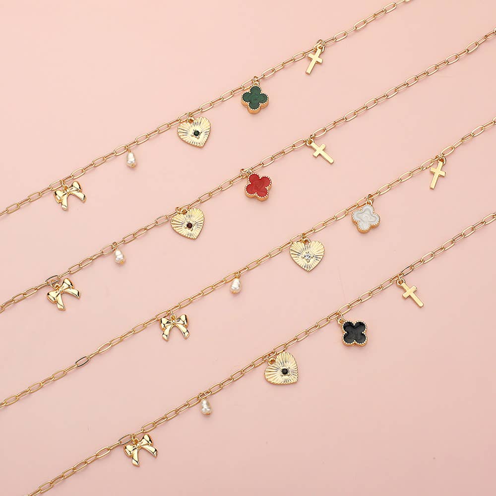 Heart Cross Charm Chain Necklace