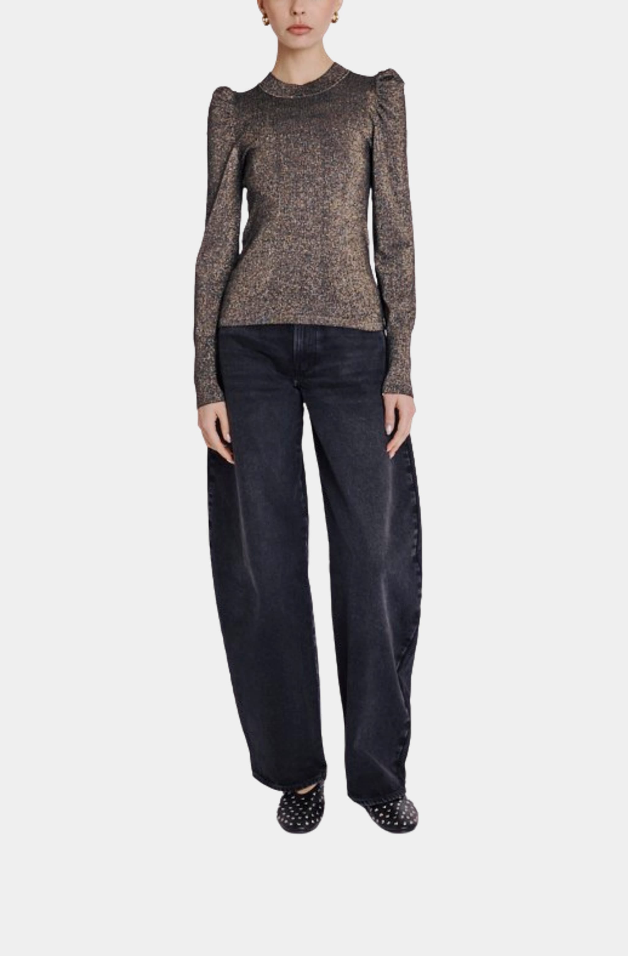 Lurex Mesh Long Sleeve Bouffant Top