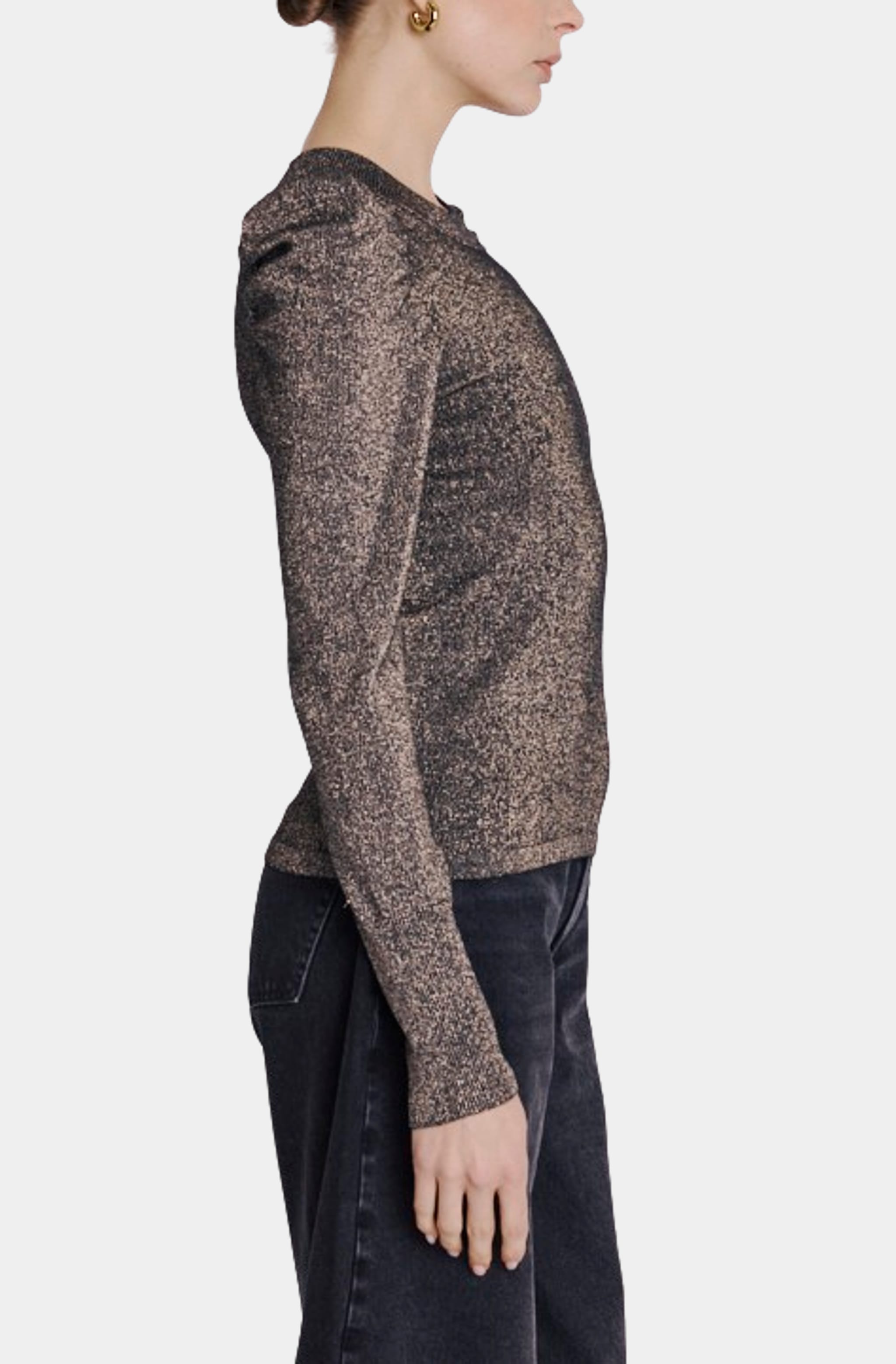 Lurex Mesh Long Sleeve Bouffant Top