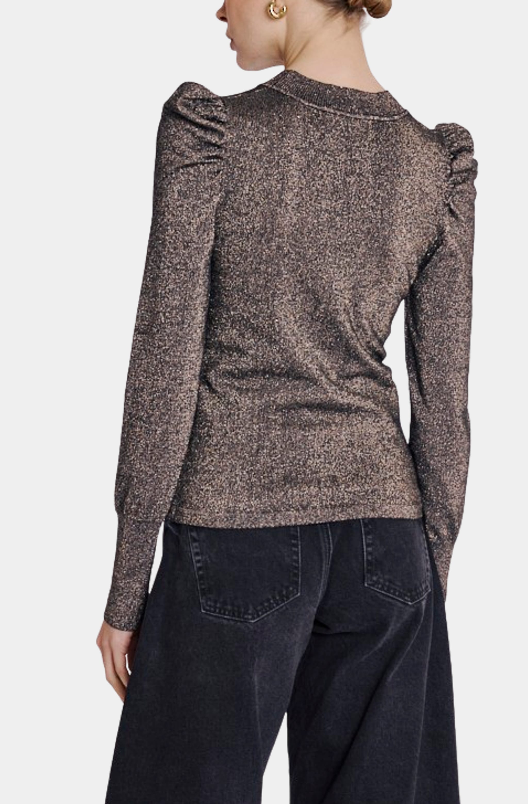 Lurex Mesh Long Sleeve Bouffant Top