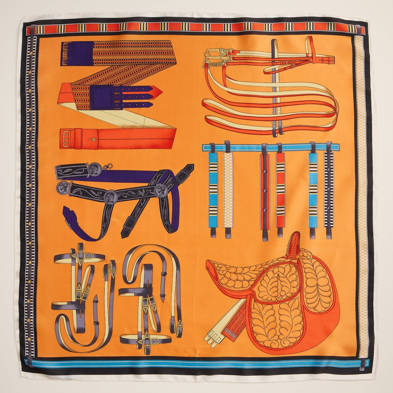 Equestrian Saddle & Tack Print Silk Square Scarf