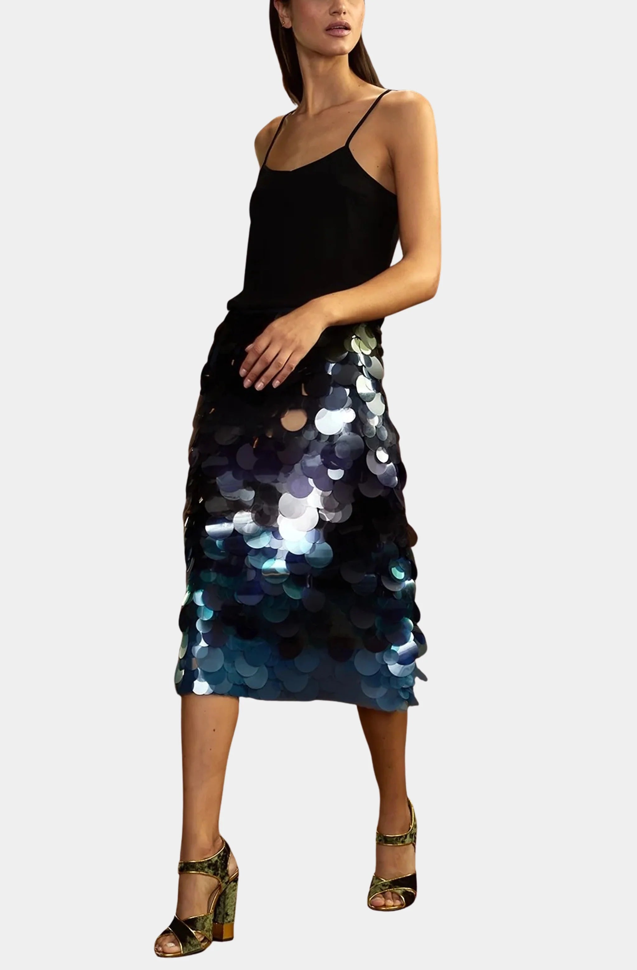 Gradient Paillette Midi Skirt