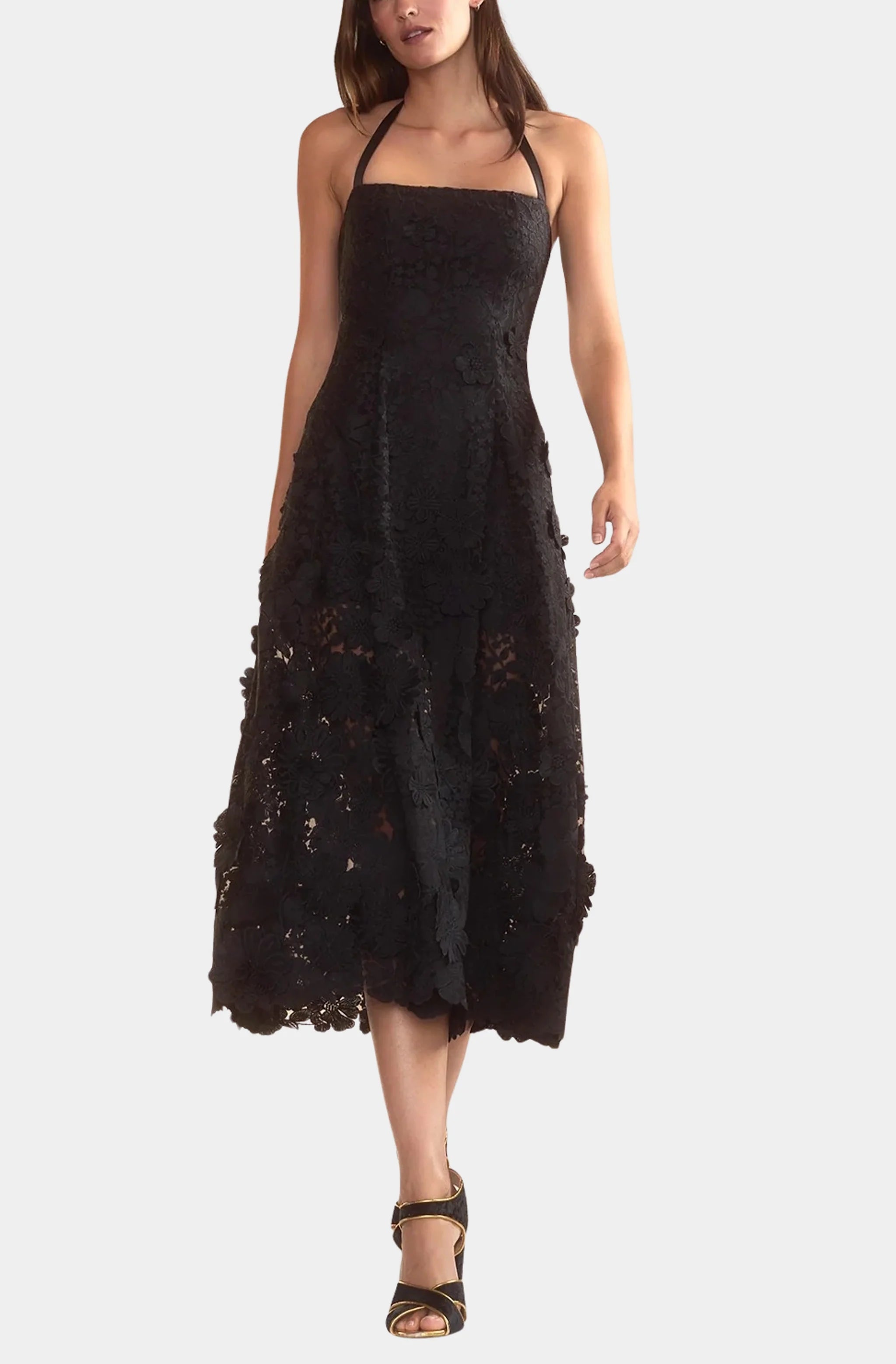 Cascade 3D Lace Halter Midi Dress