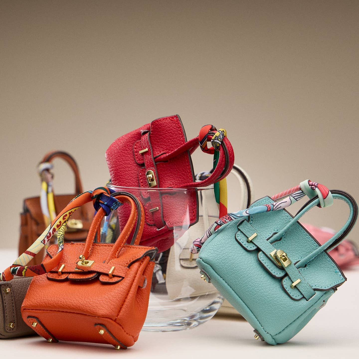 Mini Leather Bag Charm with Scarf Detail