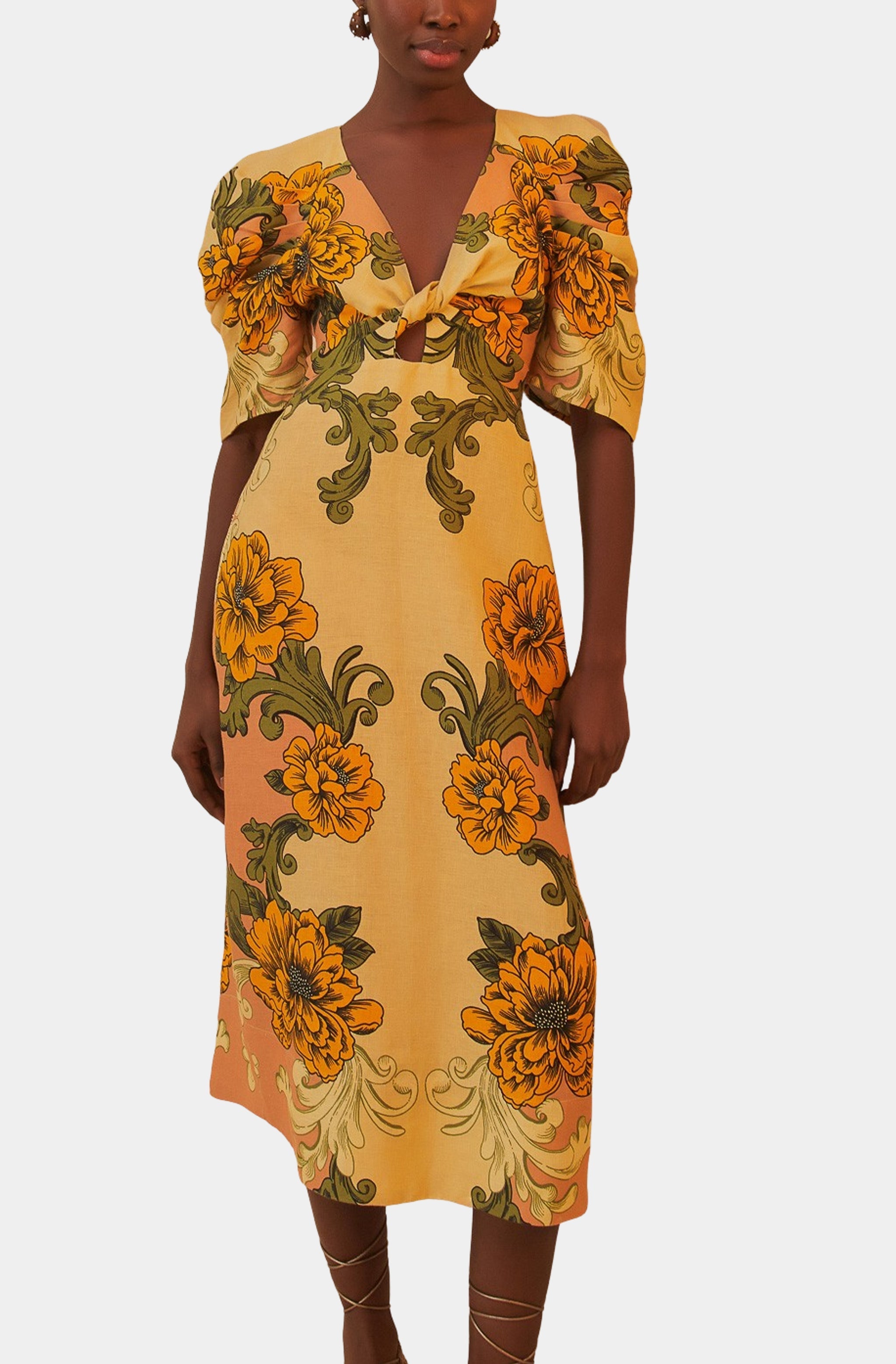 Delicate Flower Arabesques Short Sleeve Midi Dress Delicate Flower Arabesques Short Sleeve Midi Dress
