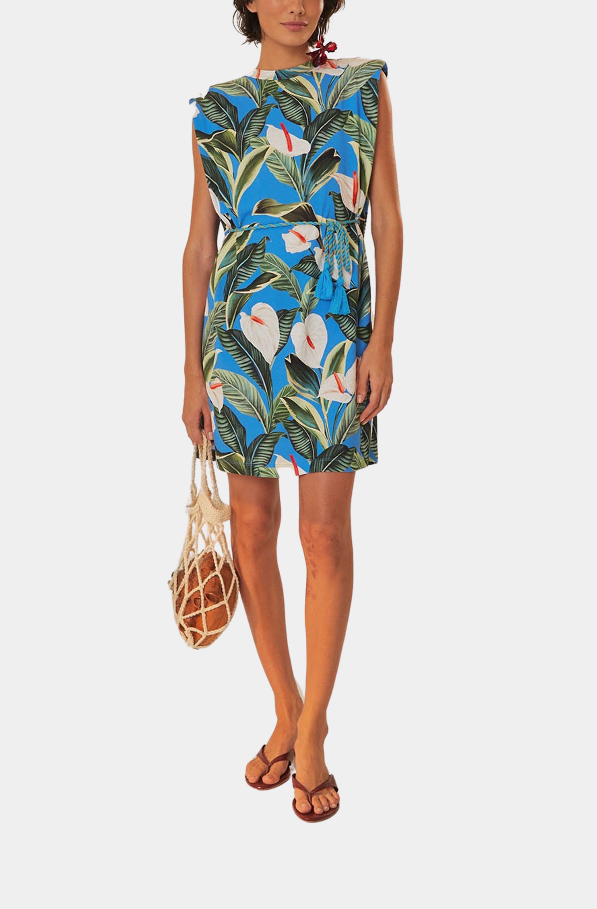 Anthurium Garden Blue Mini T-Shirt Dress