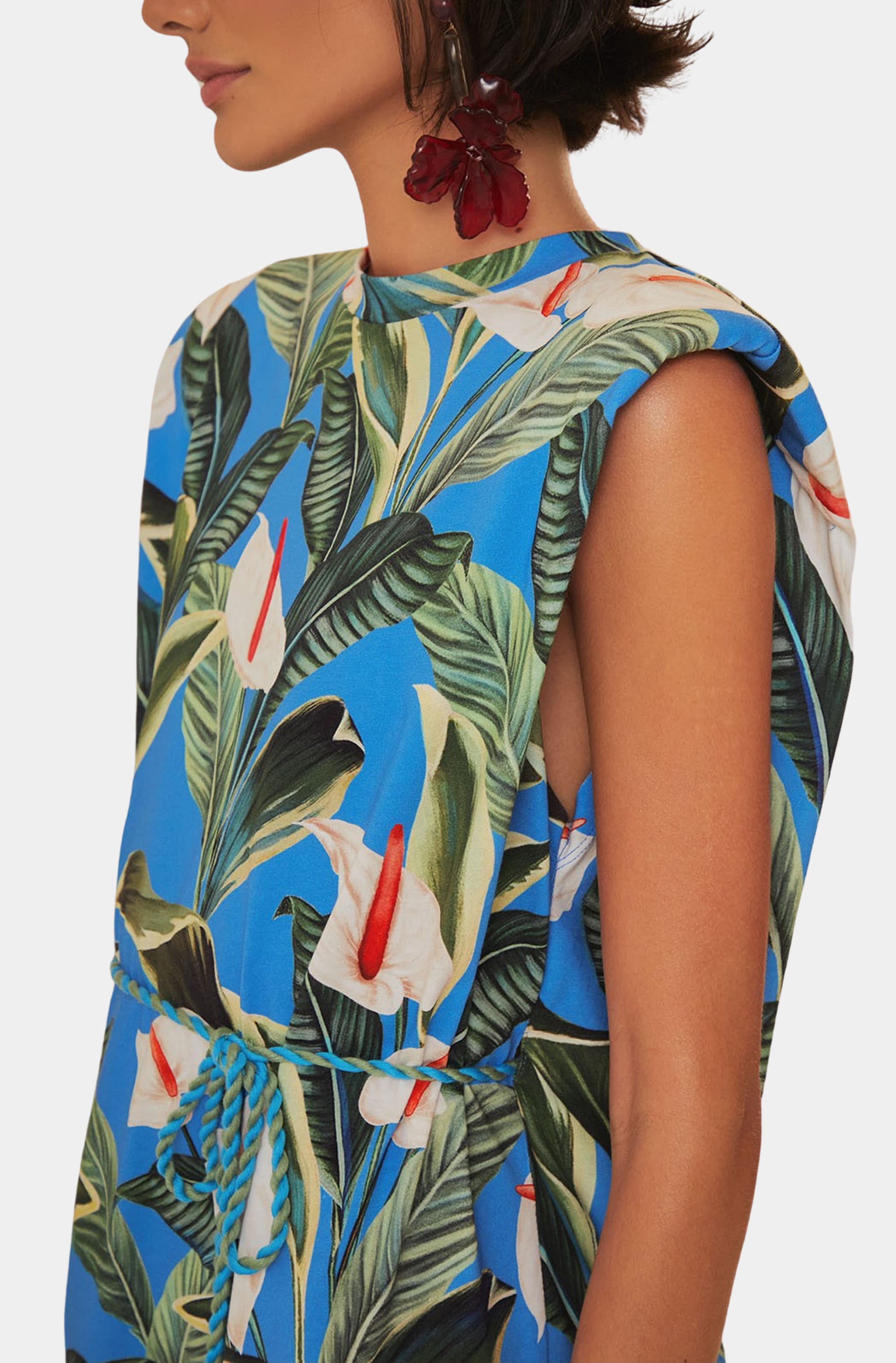 Anthurium Garden Blue Mini T-Shirt Dress