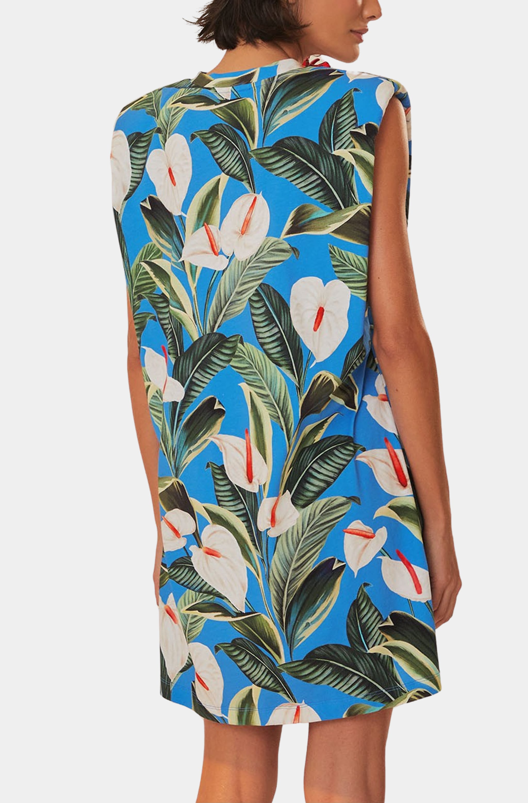 Anthurium Garden Blue Mini T-Shirt Dress