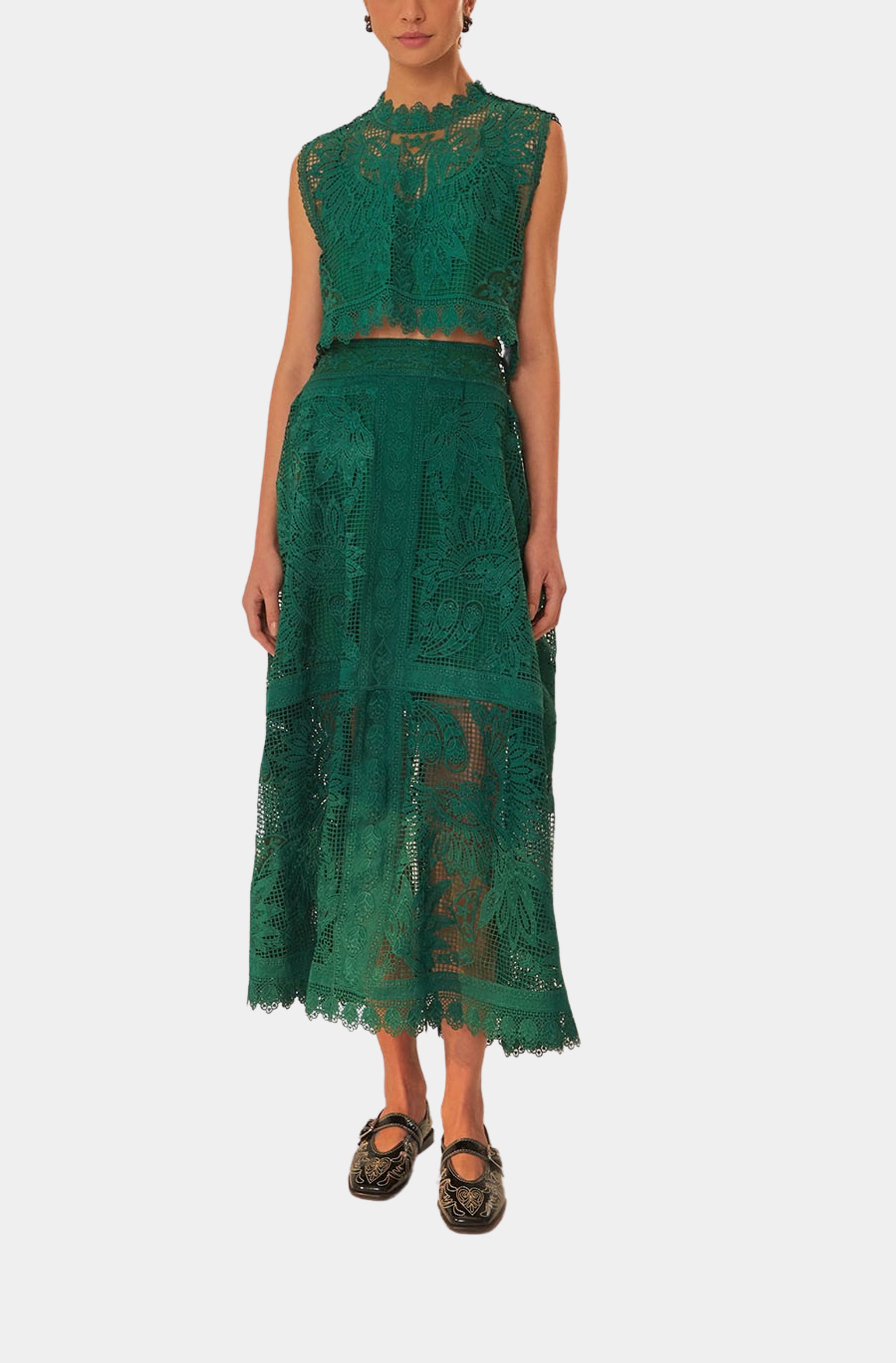 Green Toucan Guipure Sleeveless Top
