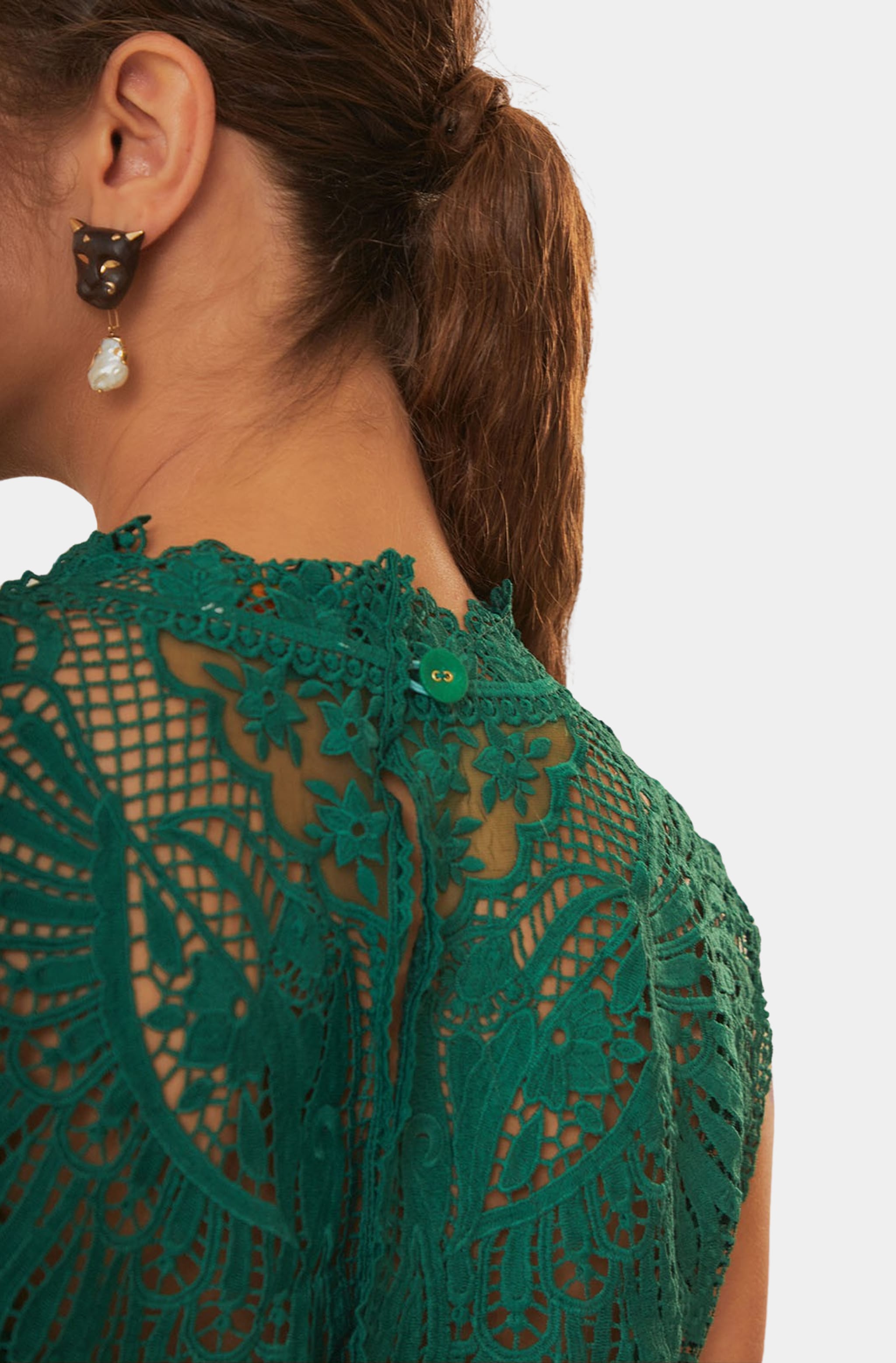 Green Toucan Guipure Sleeveless Top