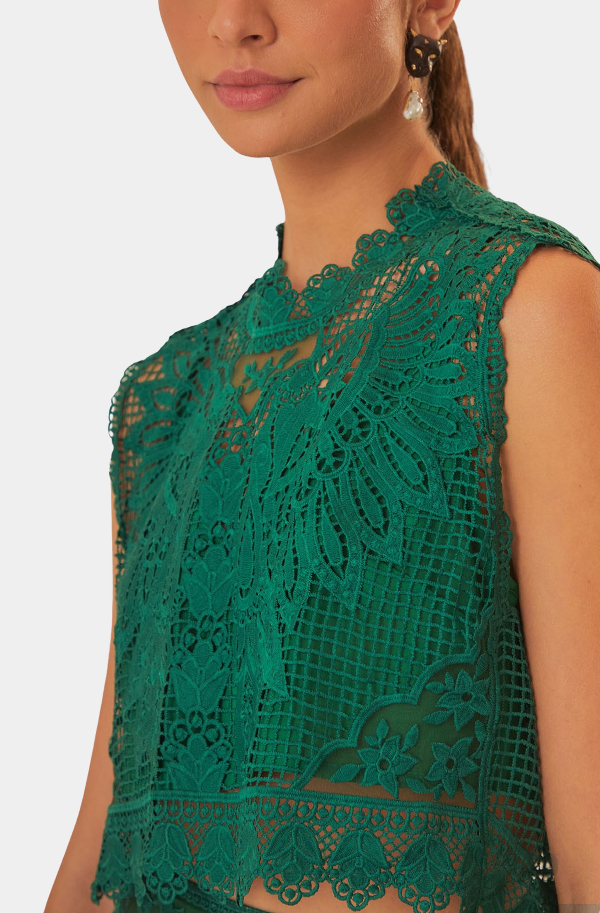 Green Toucan Guipure Sleeveless Top