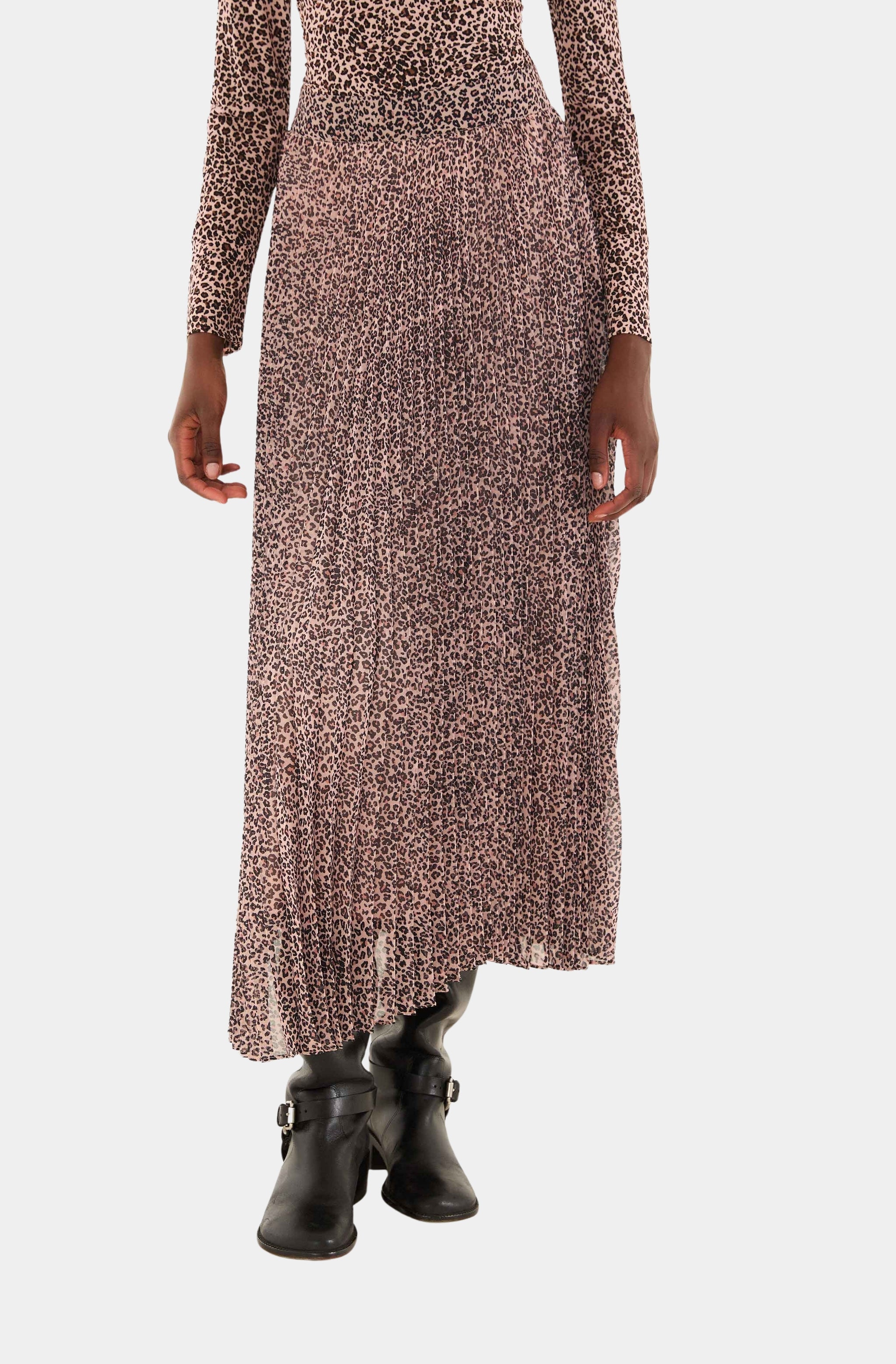 Baby Leopard Pink Pleated Maxi Skirt