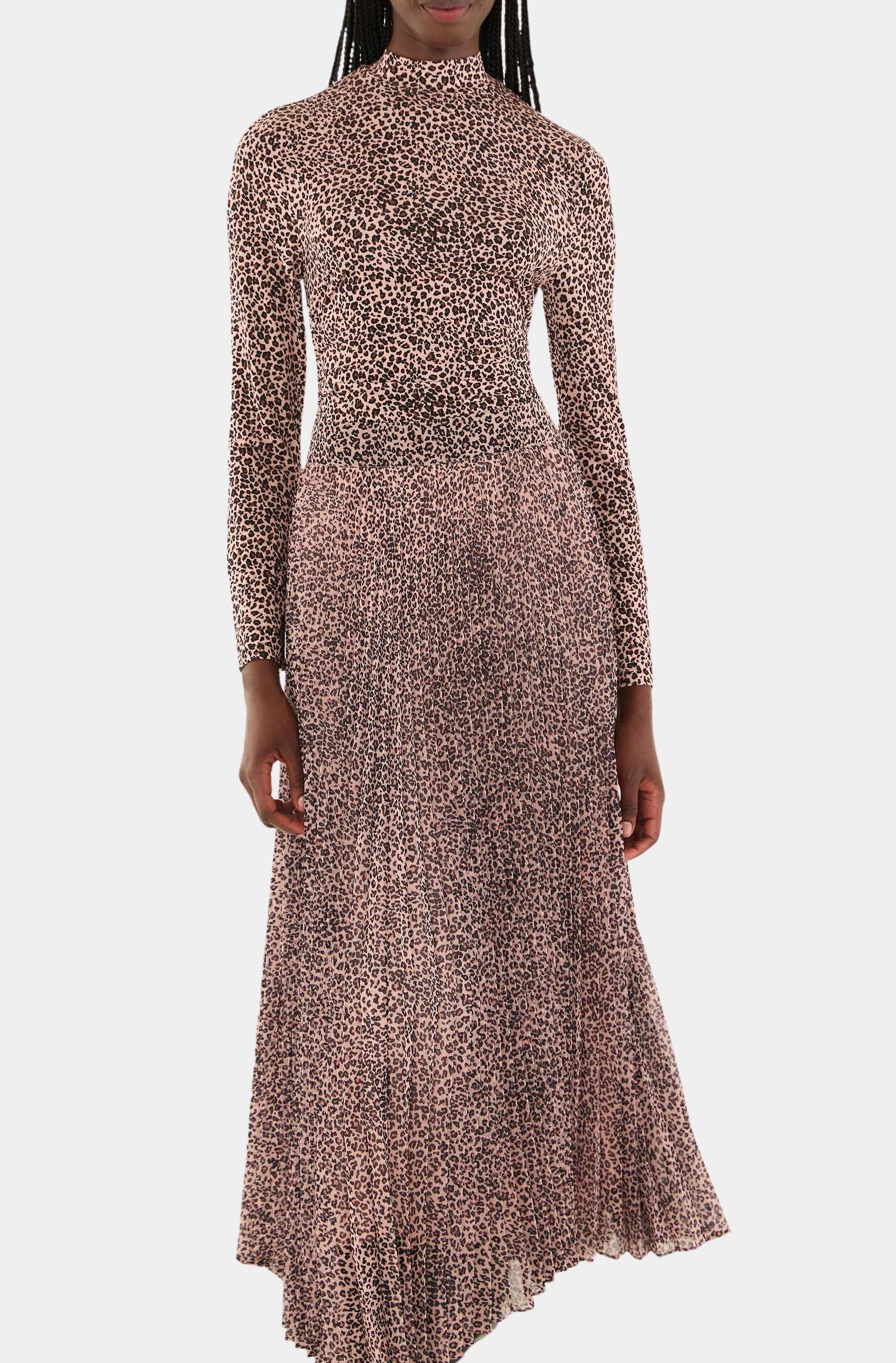 Baby Leopard Pink Pleated Maxi Skirt