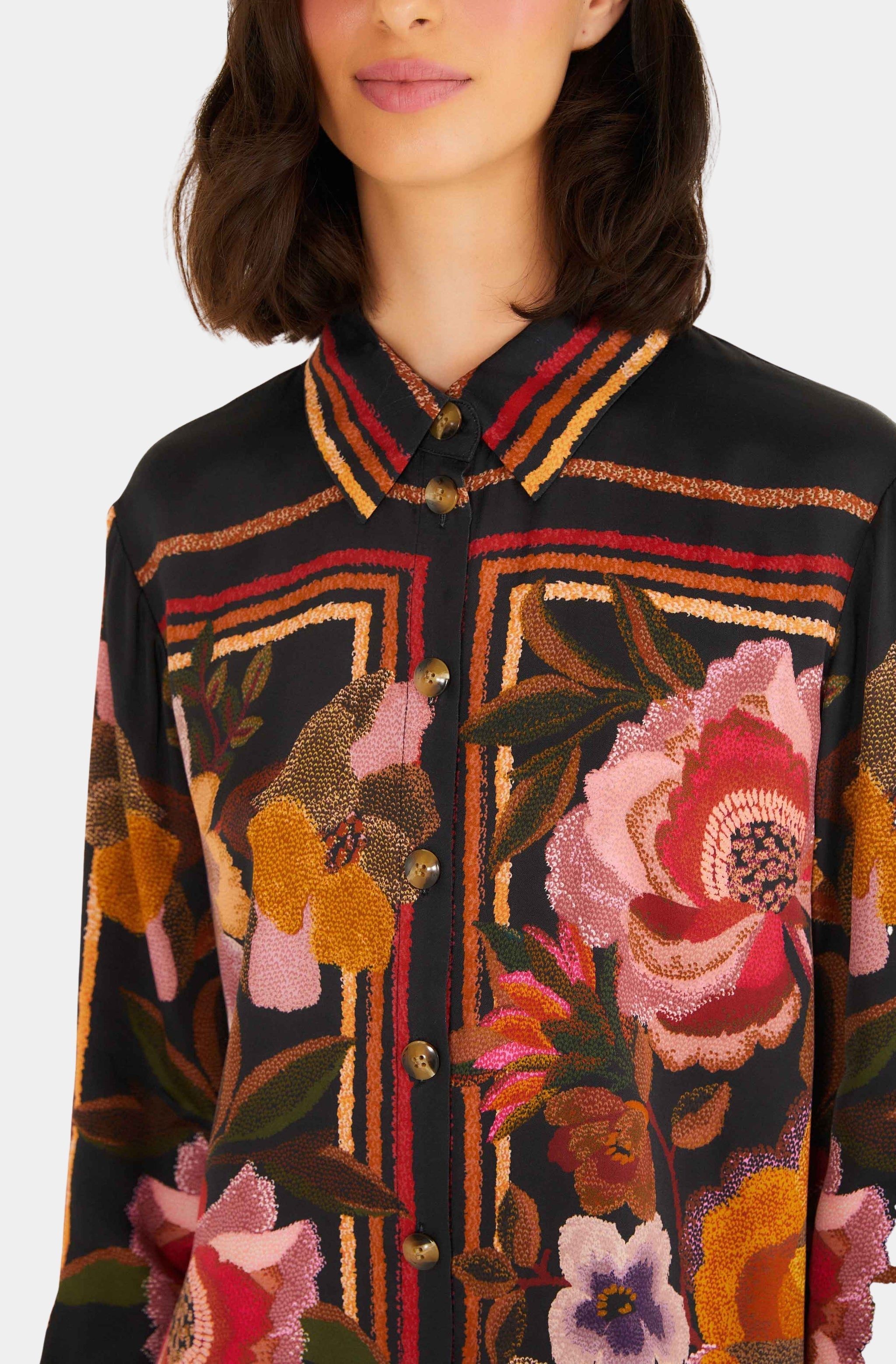 Chenille Flowers Black Shirt