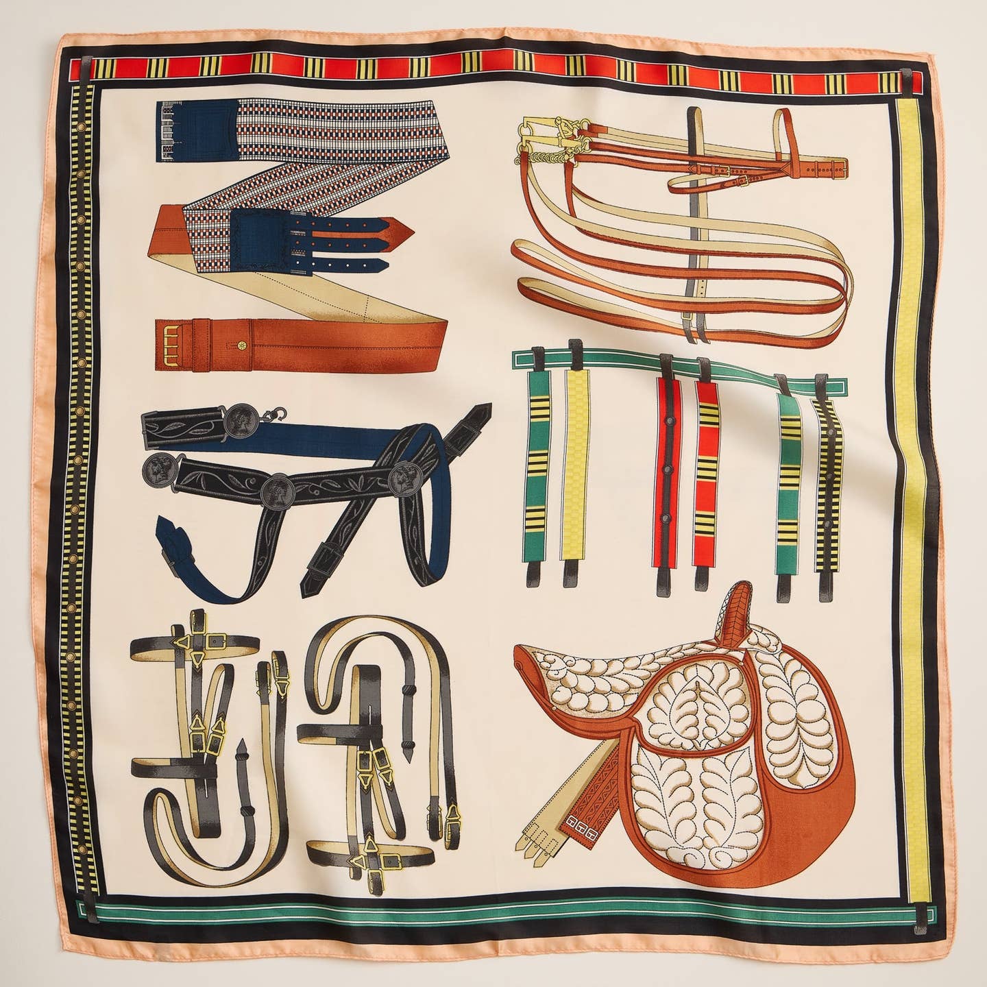 Equestrian Saddle & Tack Print Silk Square Scarf