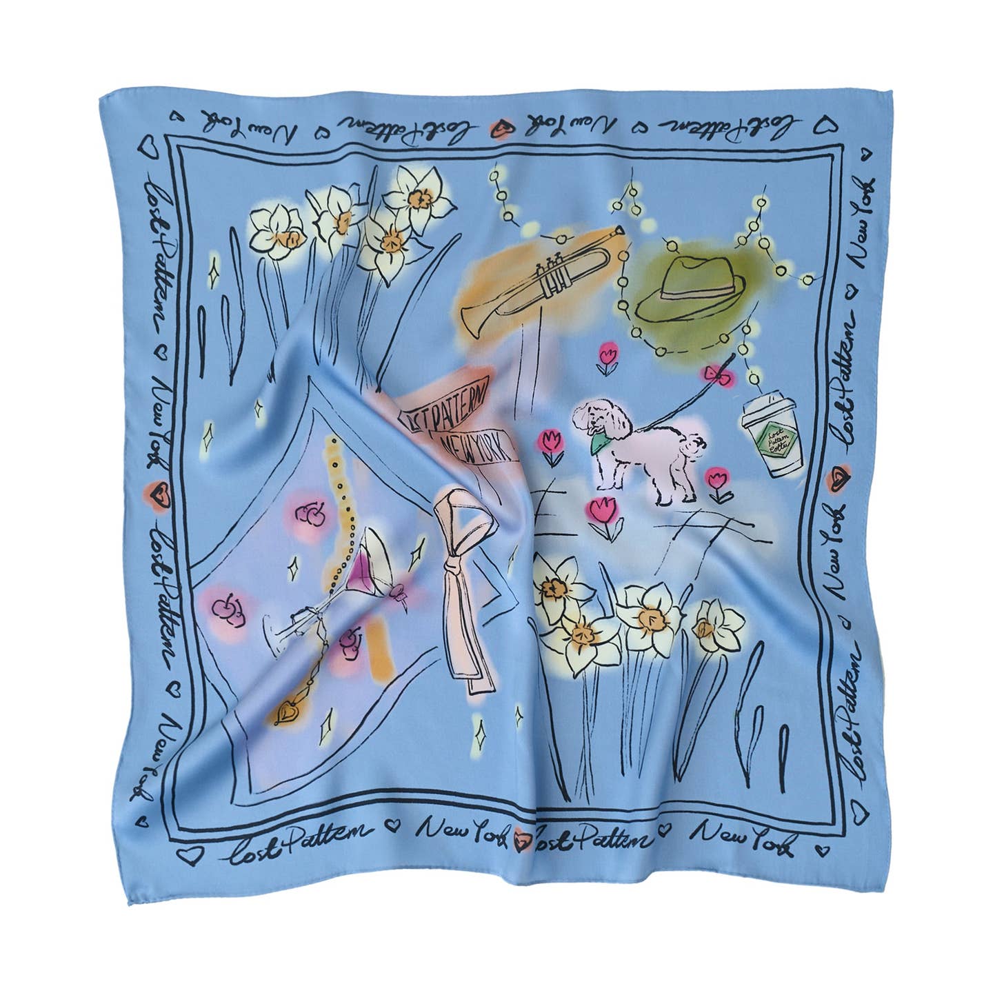 "New York in Sketches" Silk Scarf - Blue