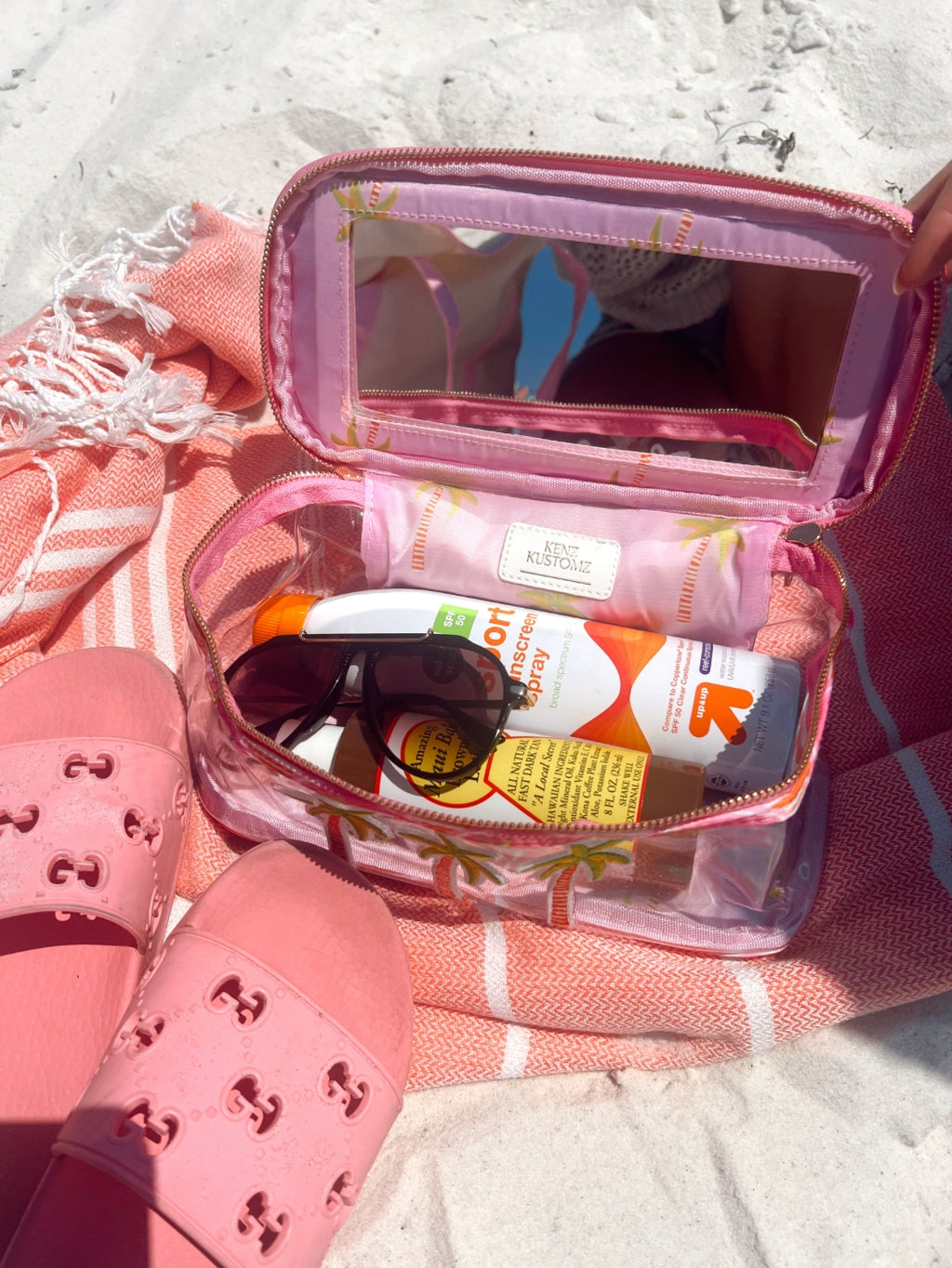 3 Pink Palms - Clear Open Top w Handle