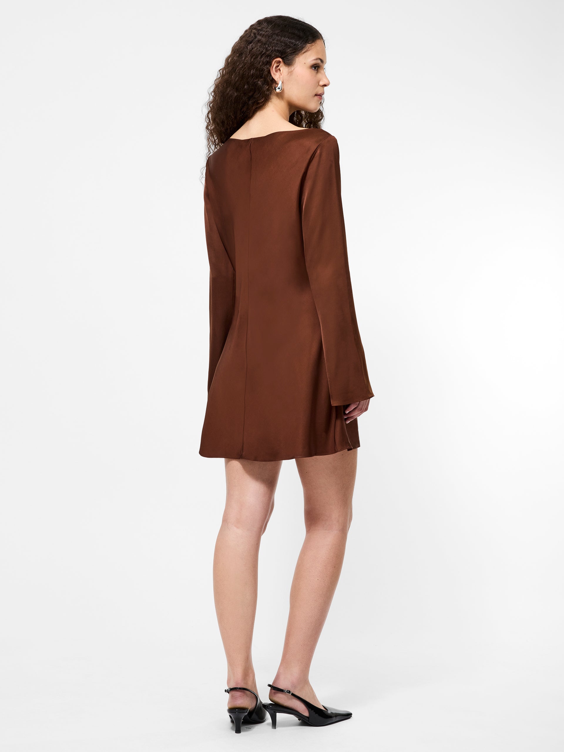 Ennis Satin Long Sleeve, Mini Dress
