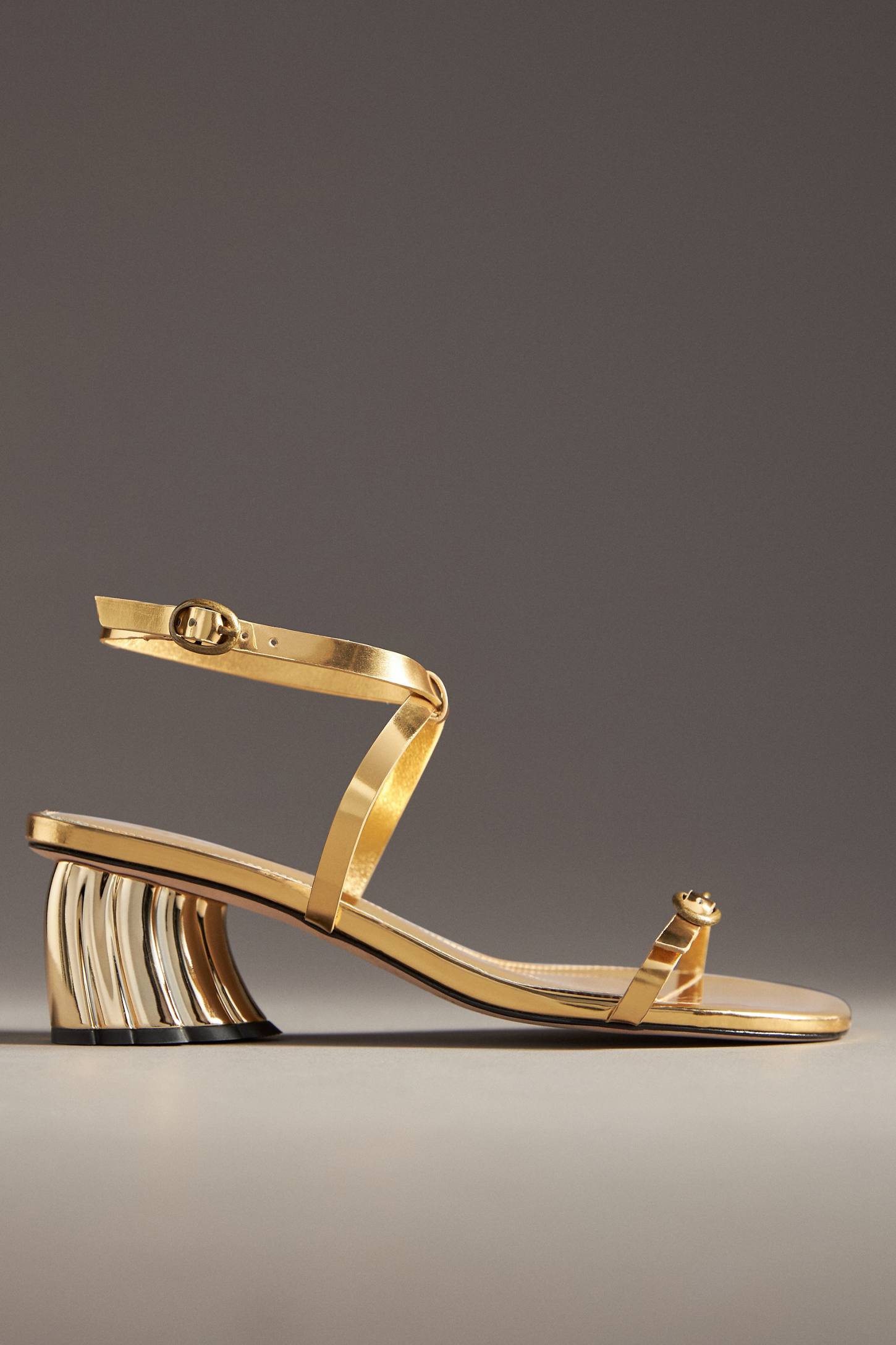 Gold Monstera Heel Scallop Sandal