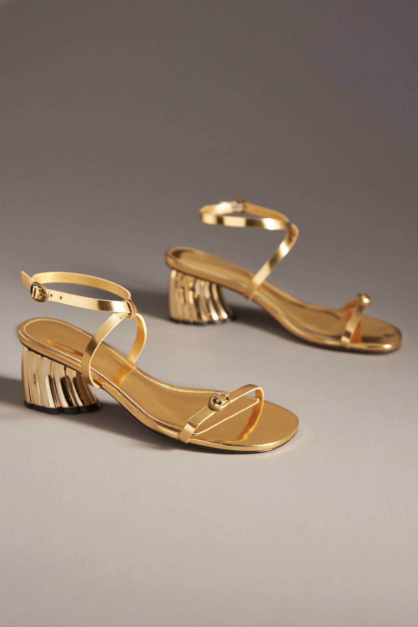 Gold Monstera Heel Scallop Sandal