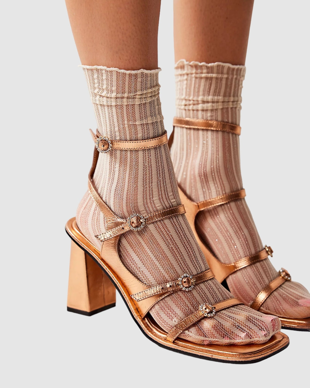 Nude Sheer Candy Stripe Socks