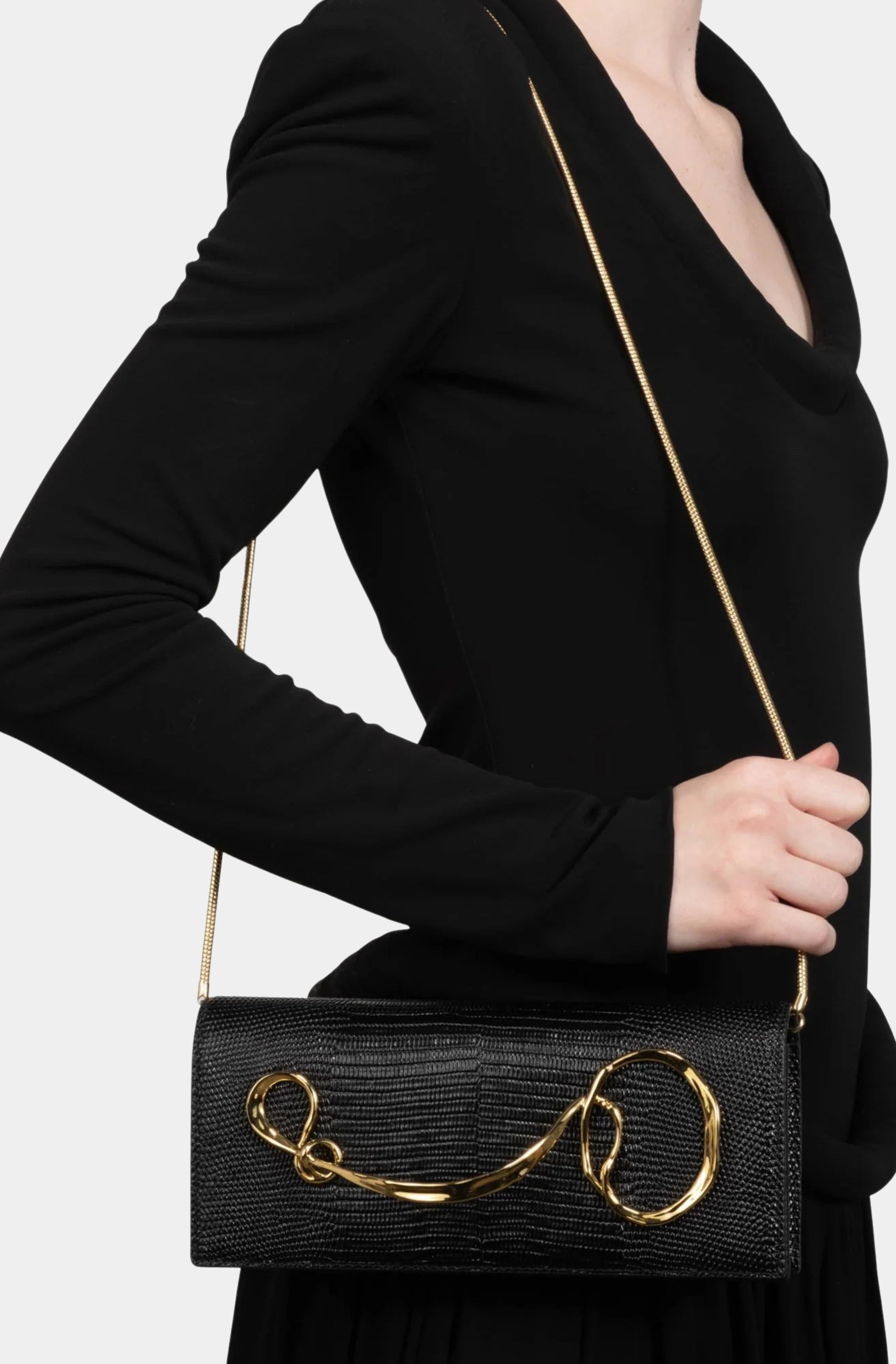 Twisted Gold Side Handle Clutch Purse