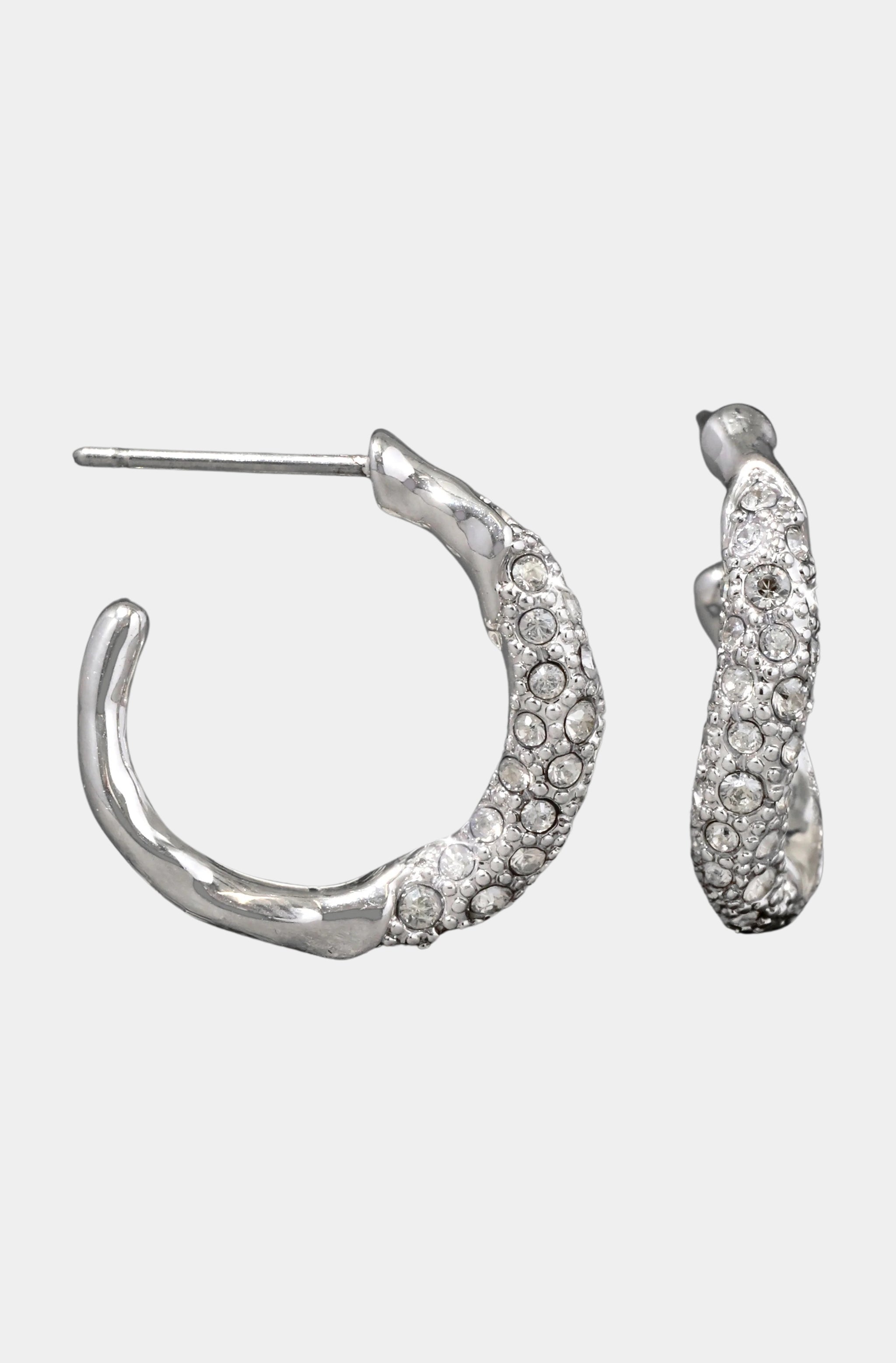 Solanales Silver Crystal Twist Mini Hoop Earring
