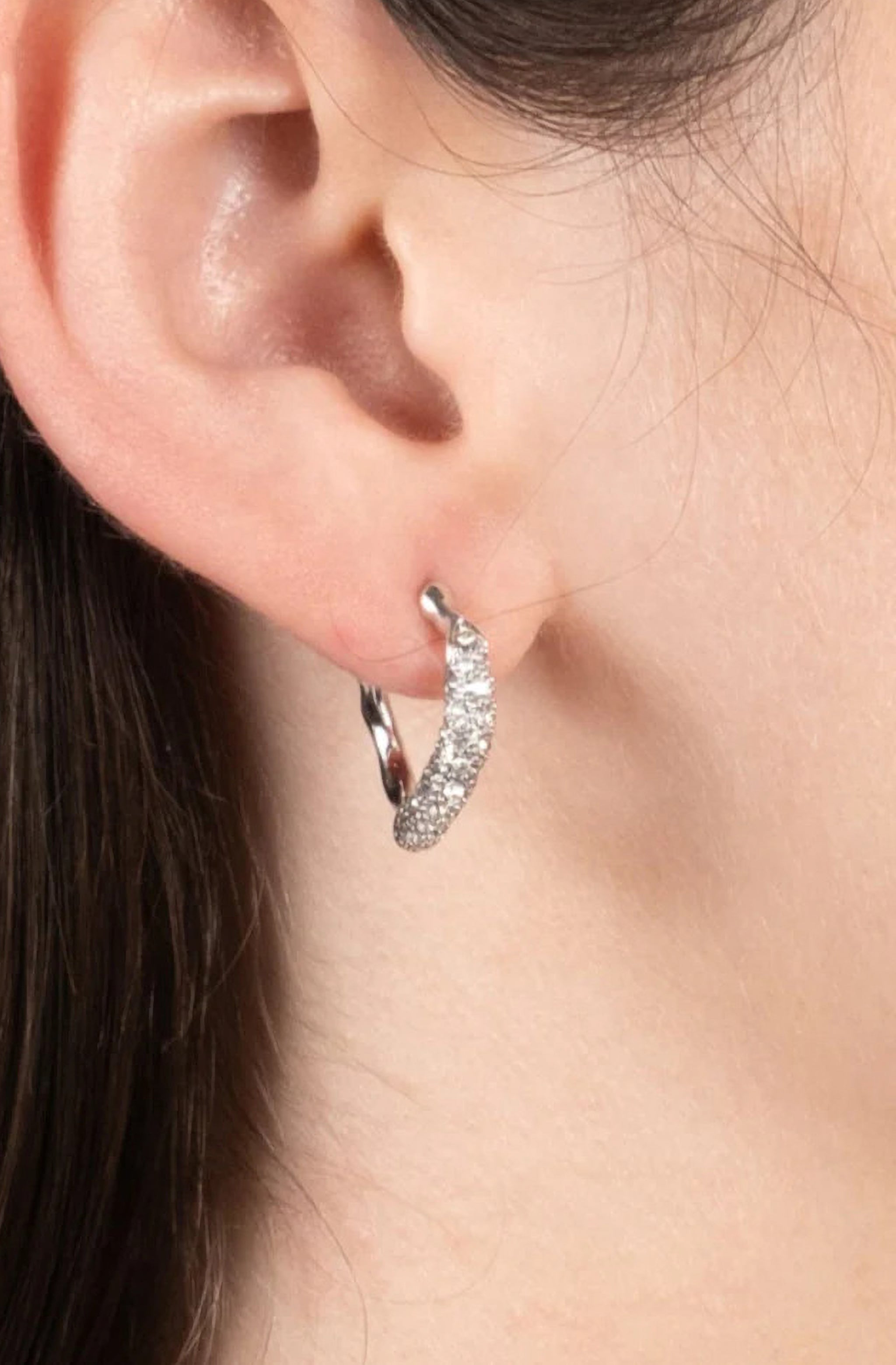 Solanales Silver Crystal Twist Mini Hoop Earring