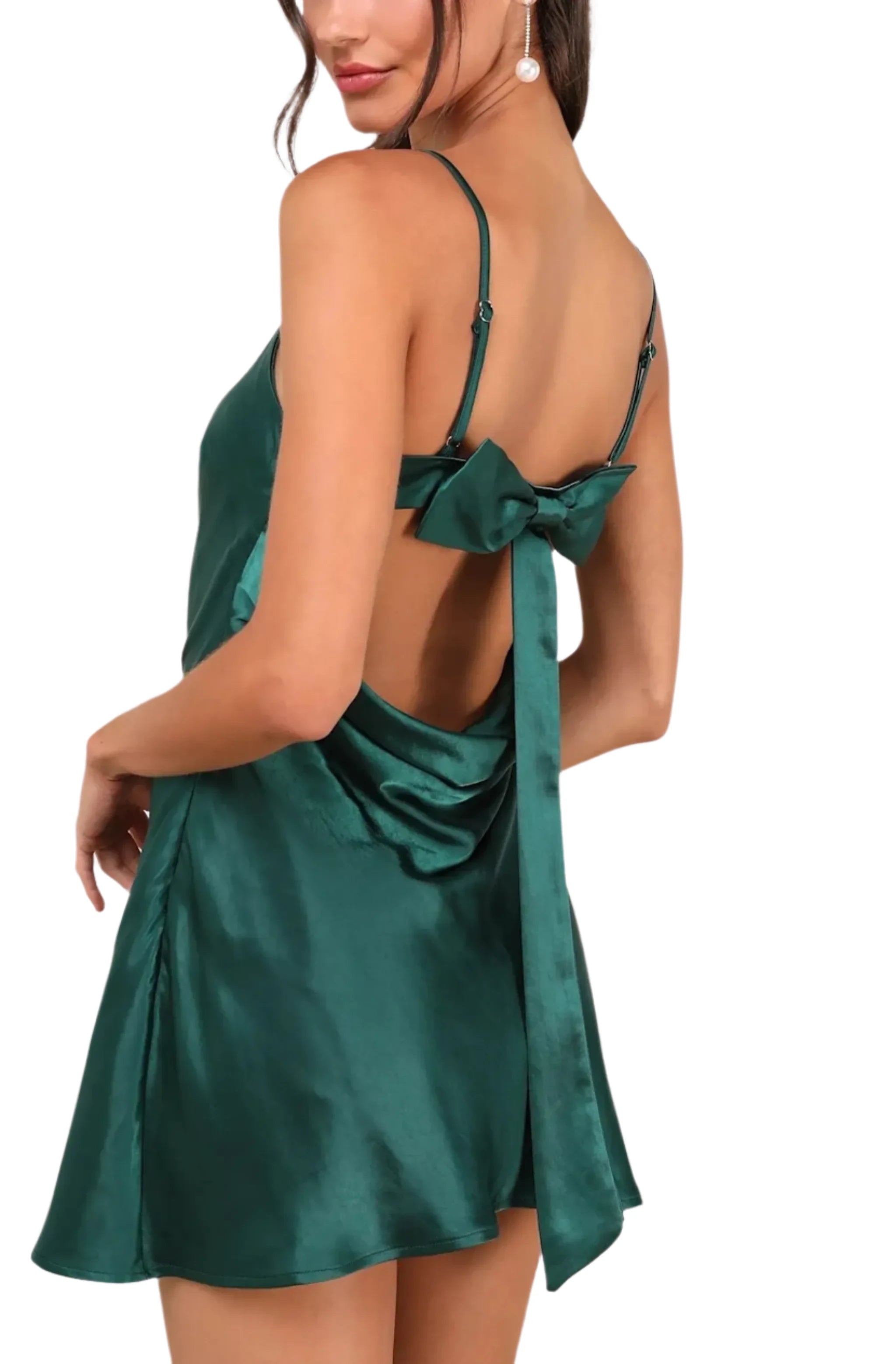 Sincerest Elegance Cowl Back Bow Mini Dress