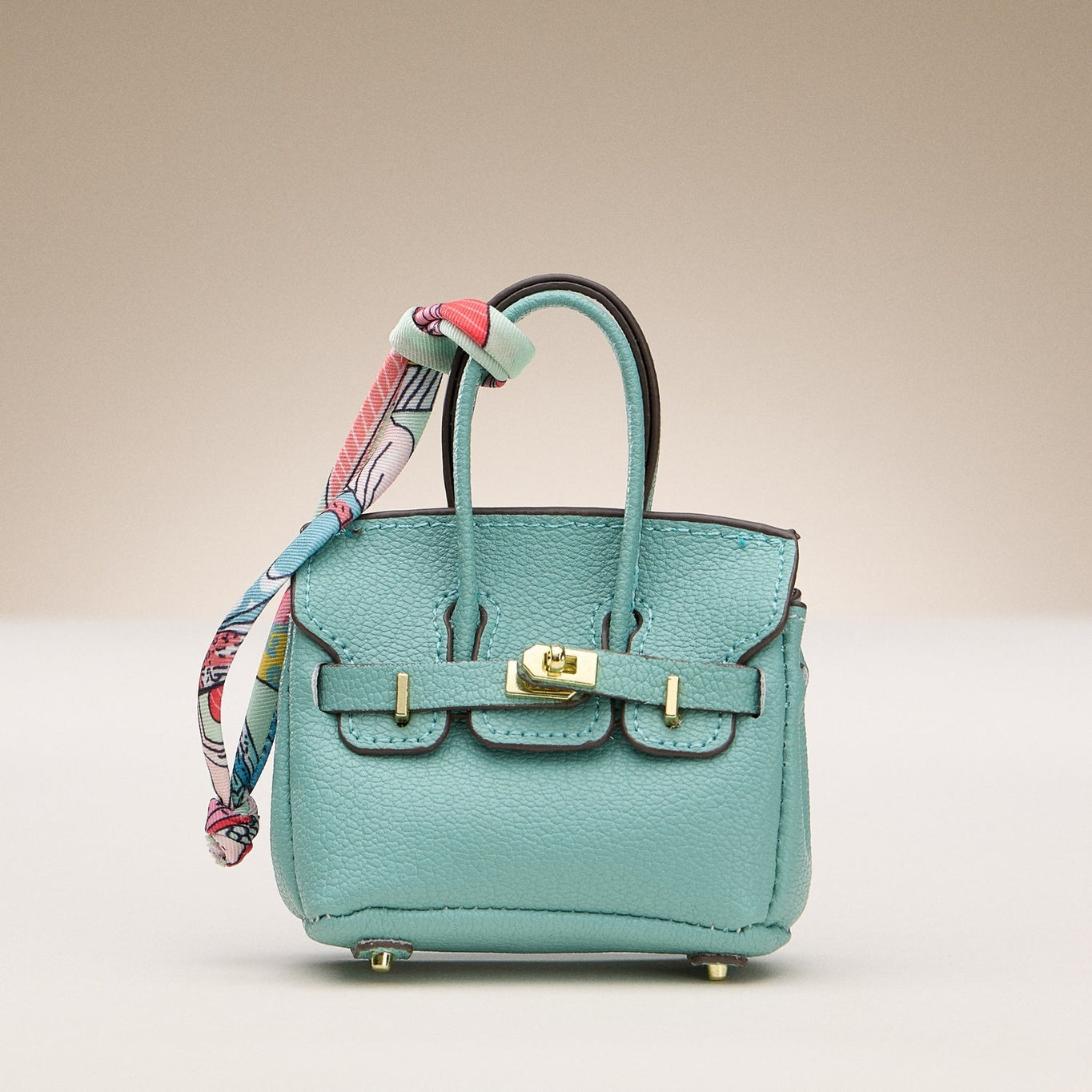 Mini Leather Bag Charm with Scarf Detail