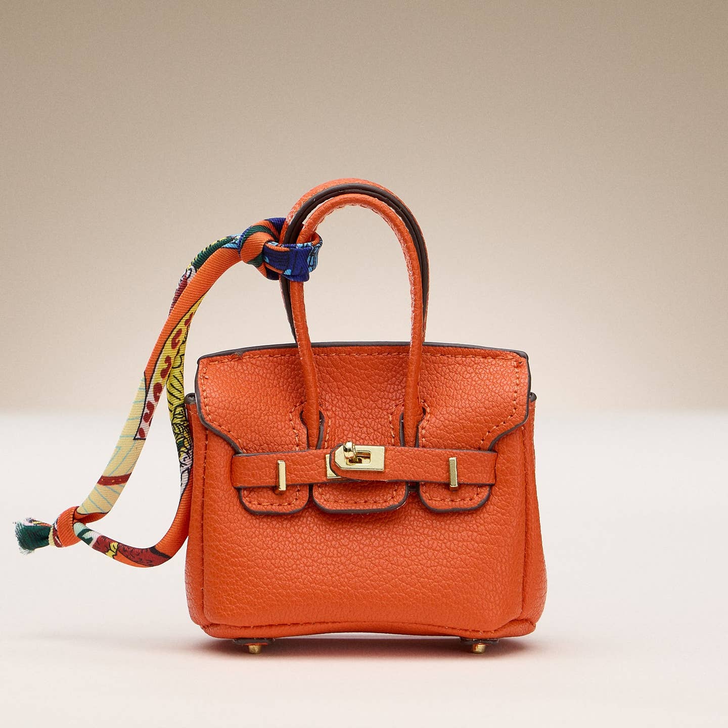 Mini Leather Bag Charm with Scarf Detail