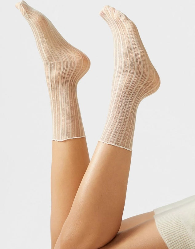 Nude Sheer Candy Stripe Socks