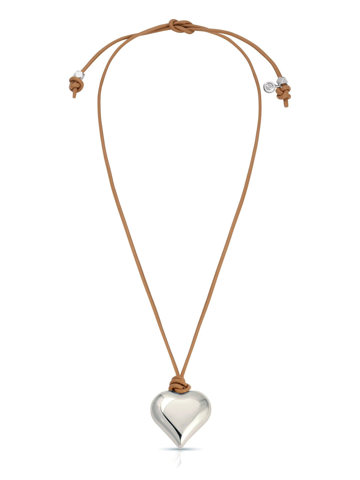Heart Pendant Adjustable Cord Necklace in Tan