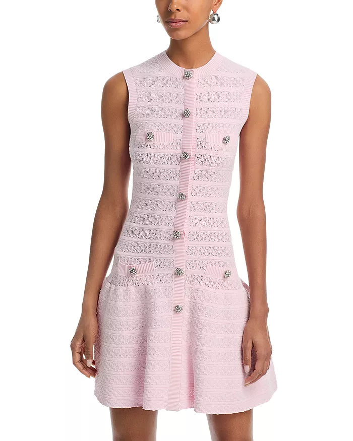 Pink Pointelle Diamante Knit Mini Dress
