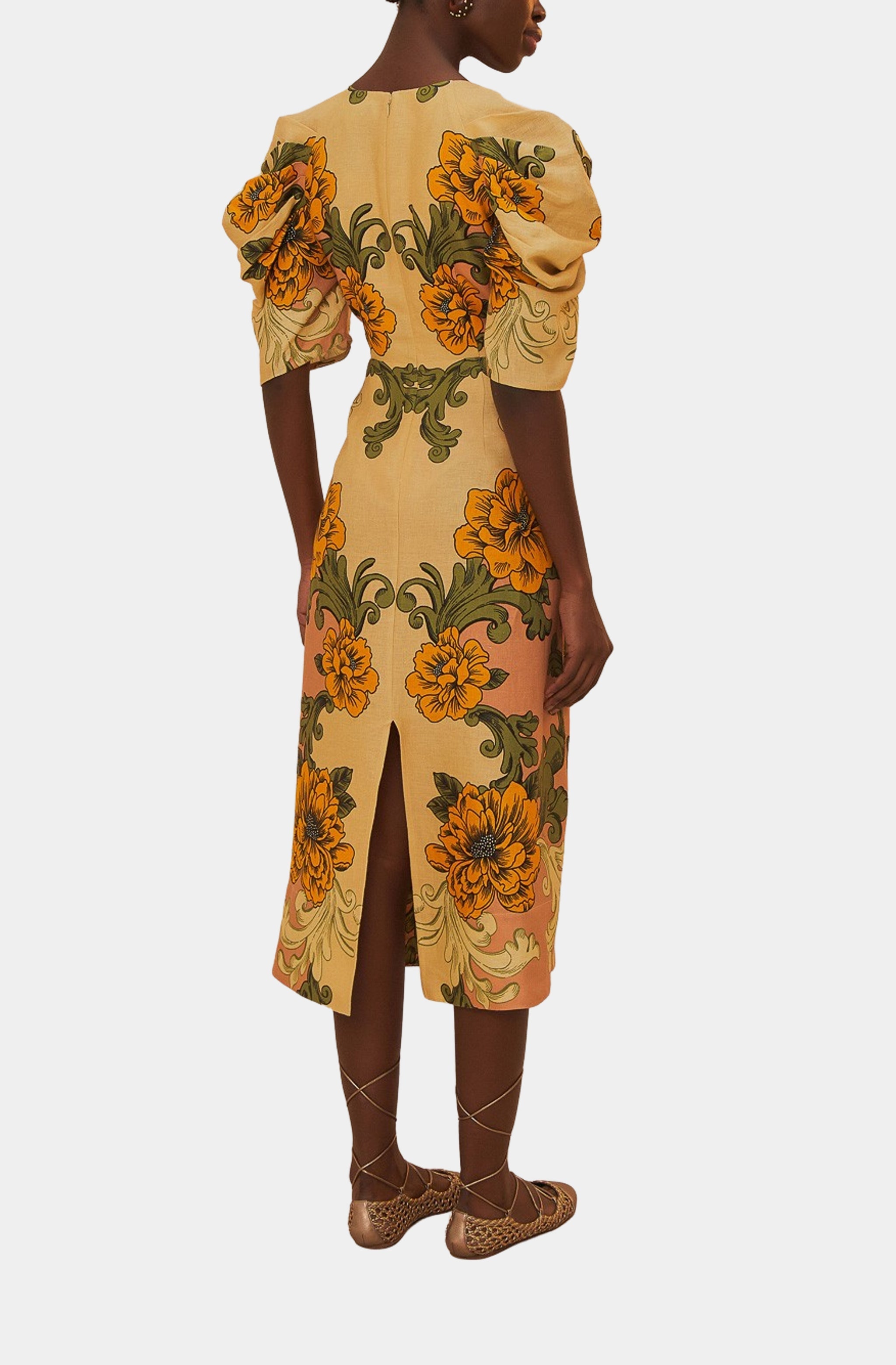 delicate flower arabesques short sleeve midi dress Farm Rio Women's Delicate Flower Arabesques Short Sleeve Midi Dress