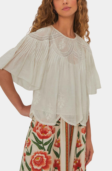 Off-White Embroidered Short Sleeve Blouse – Hemline Winter Park