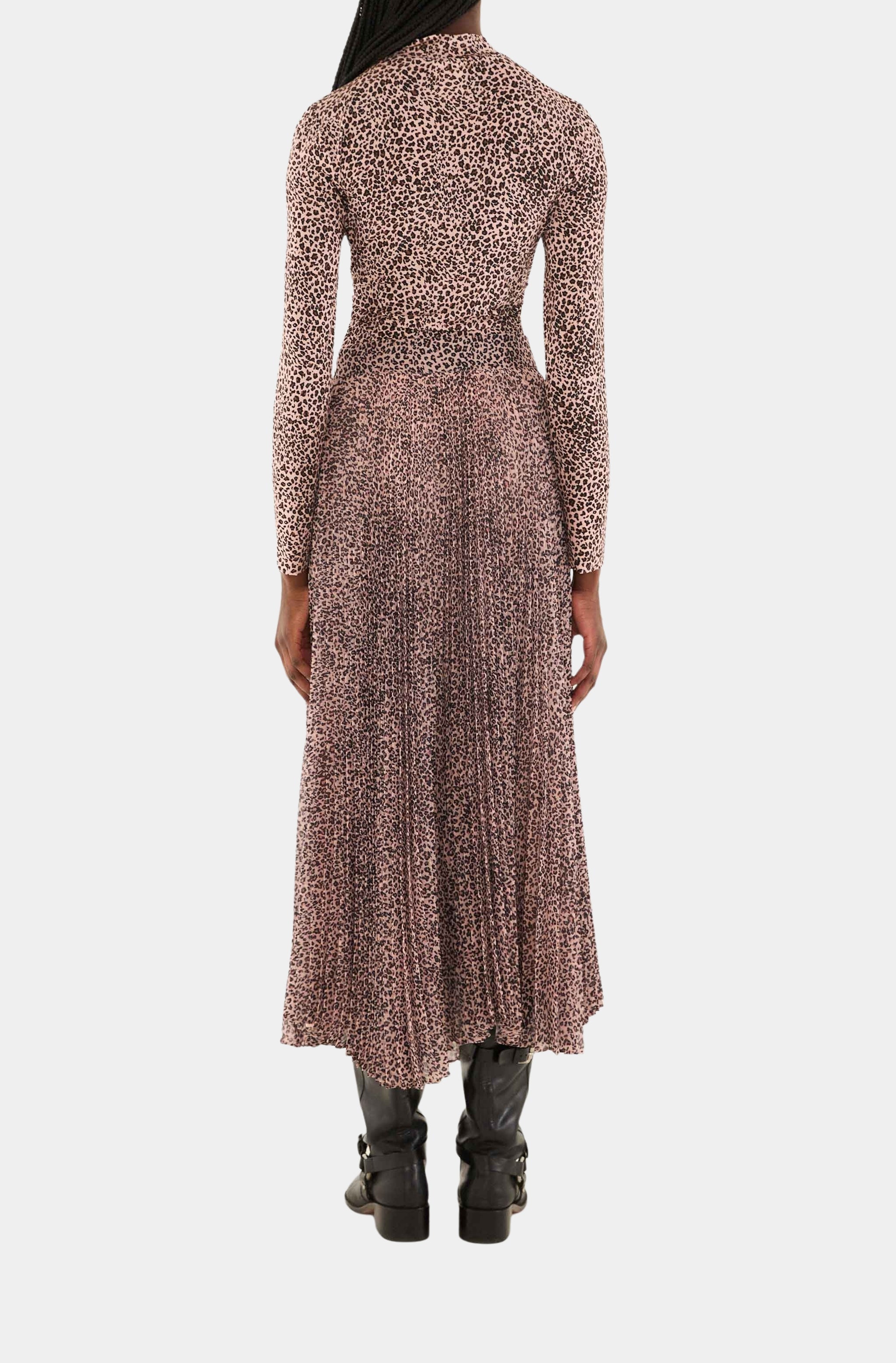 Baby Leopard Pink Pleated Maxi Skirt