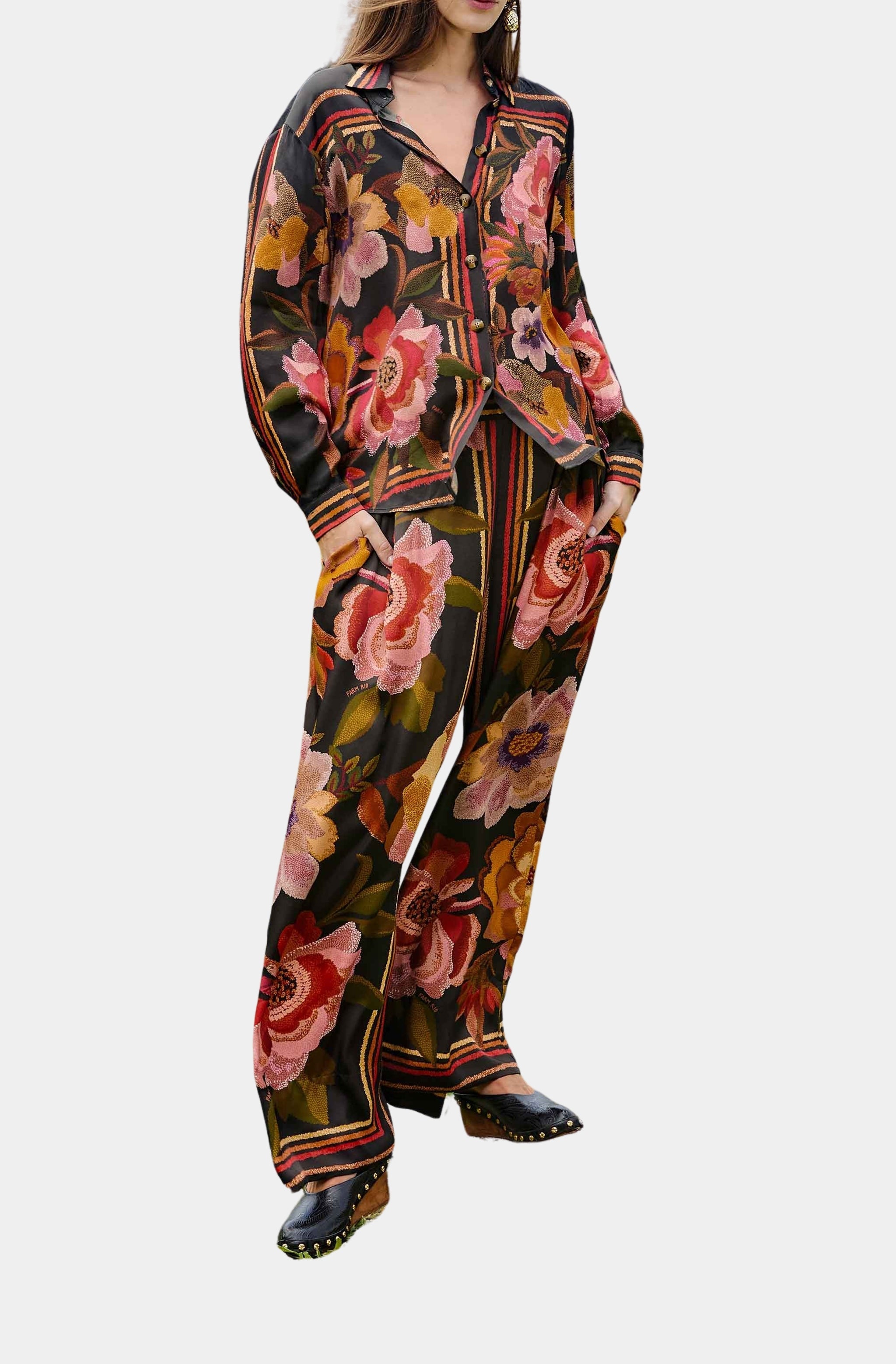 Chenille Flowers Black Shirt