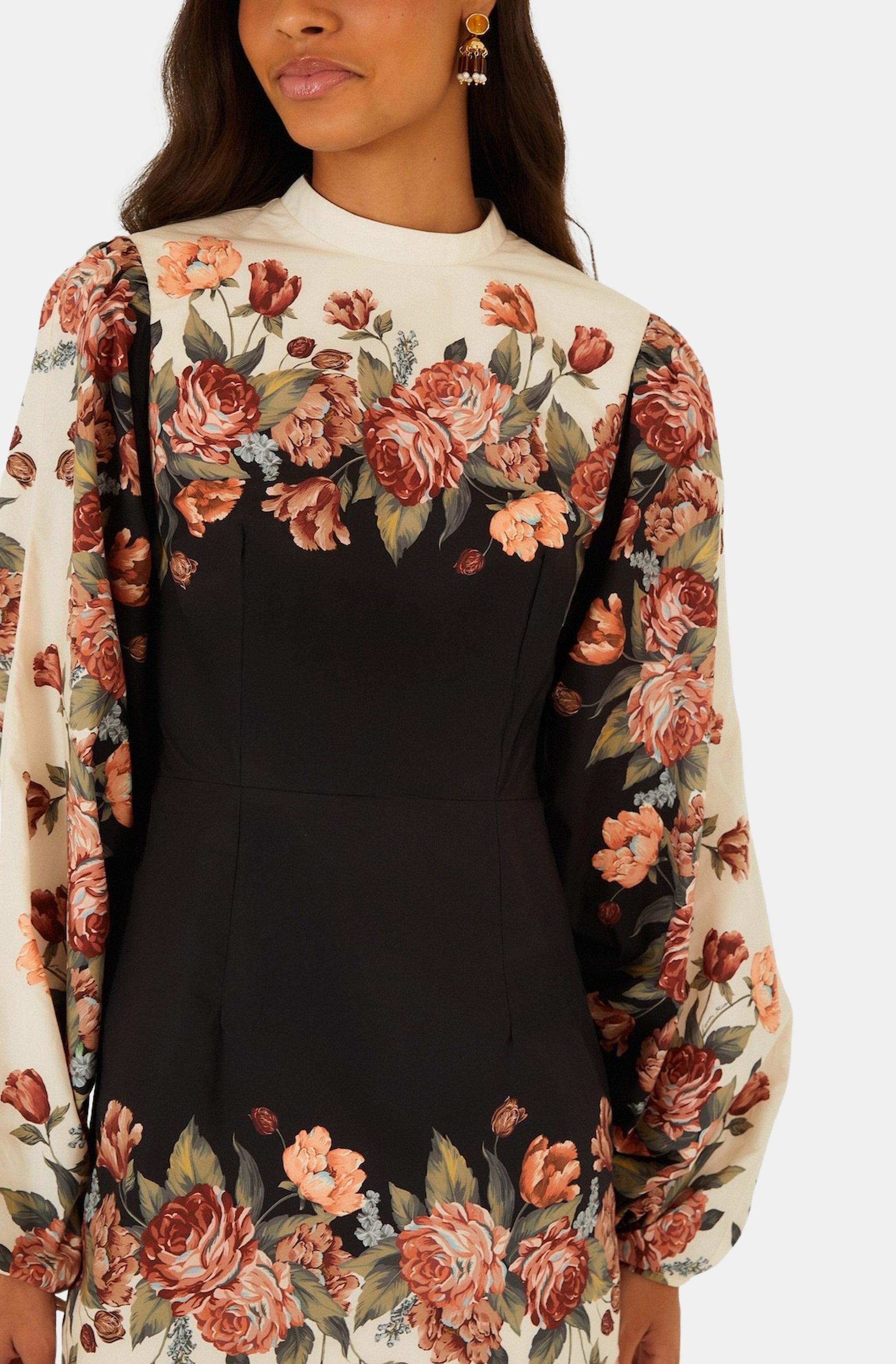 Winter Floral Cream Long Sleeve Mini Dress