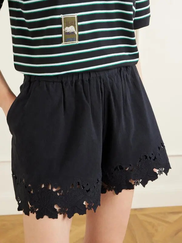 Eleannora Embroidered Cotton Shorts