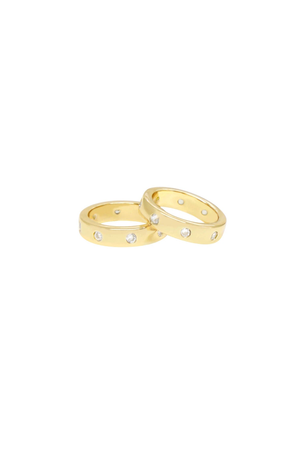 Kingsman Crystal Dotted 18k Gold Plated Band Ring Set