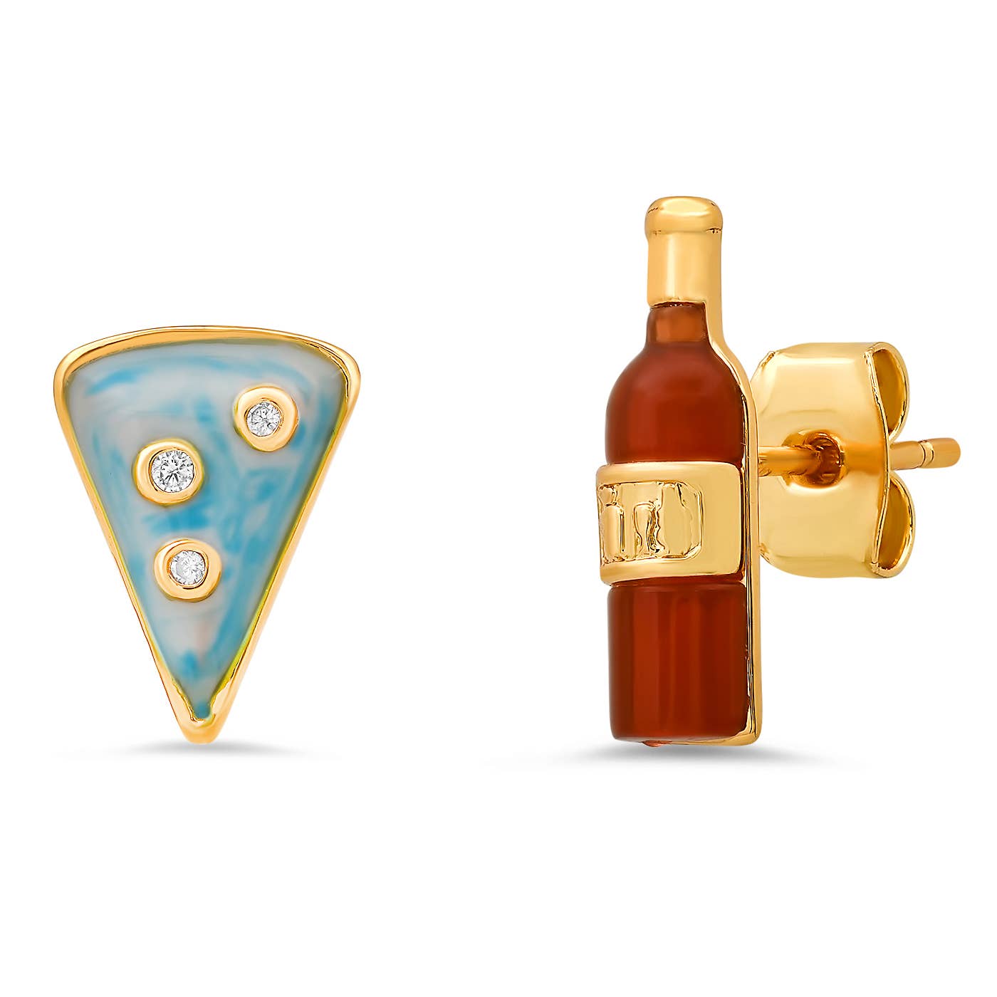 Enamel Wine and Cheese Mismatched Studs