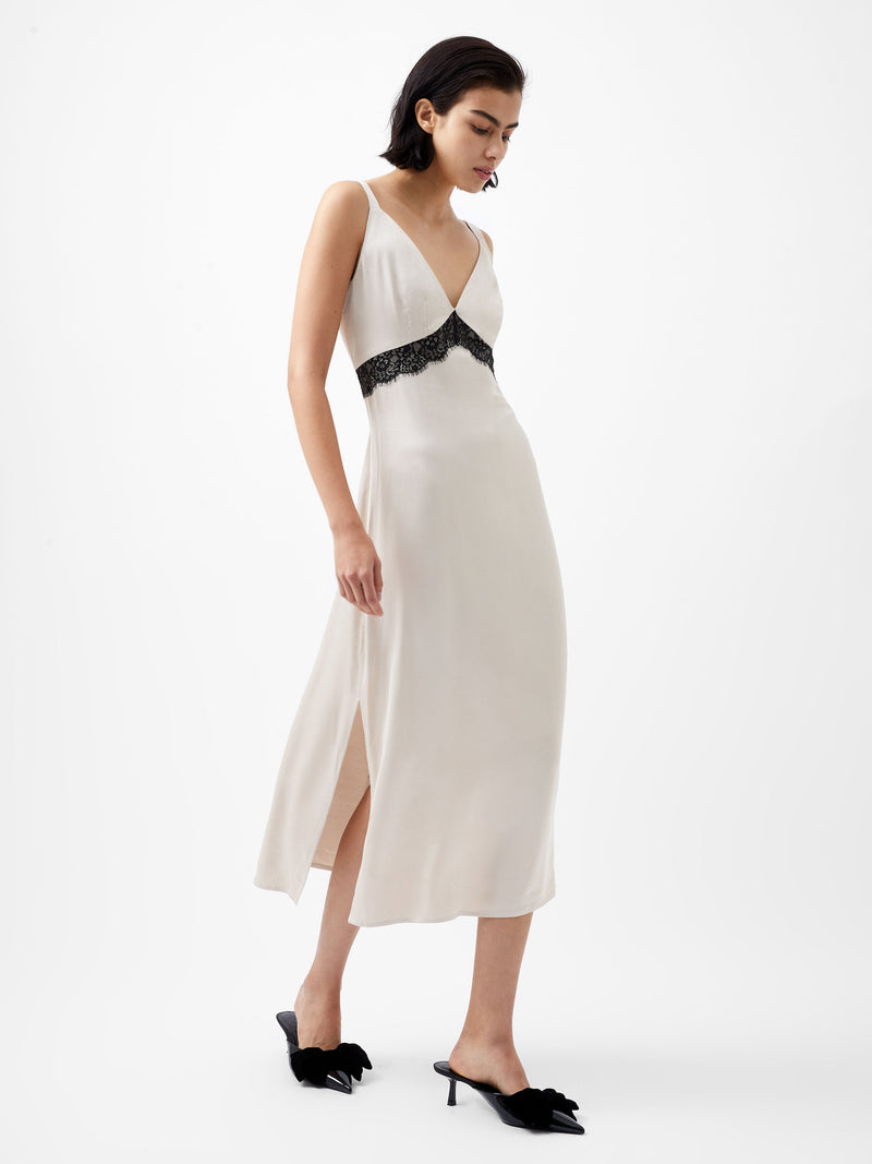 ennis satin dress Loft French Connection Ennis Satin Sleeveless Bow Midi Dress Size 12 Cabernet Women's