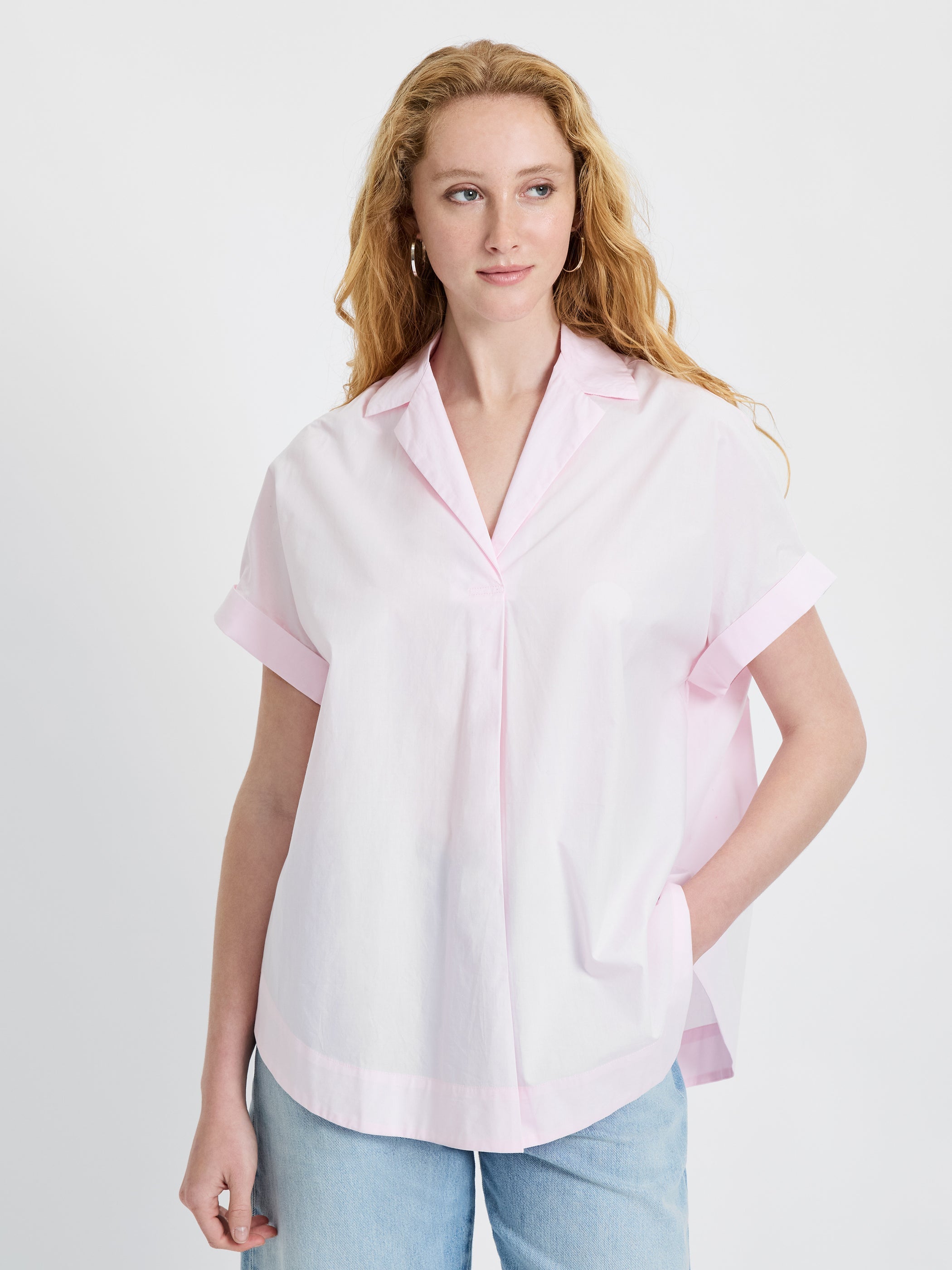 Poplin Collar Short Sleeve Pullover