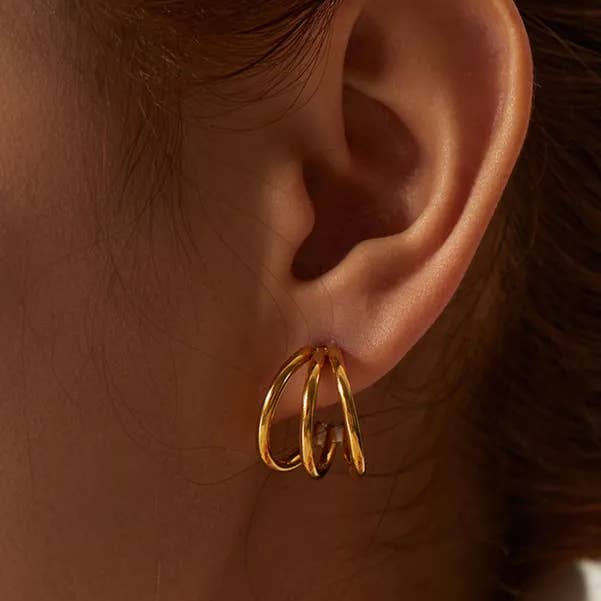 Three Hoop Gold Earrings