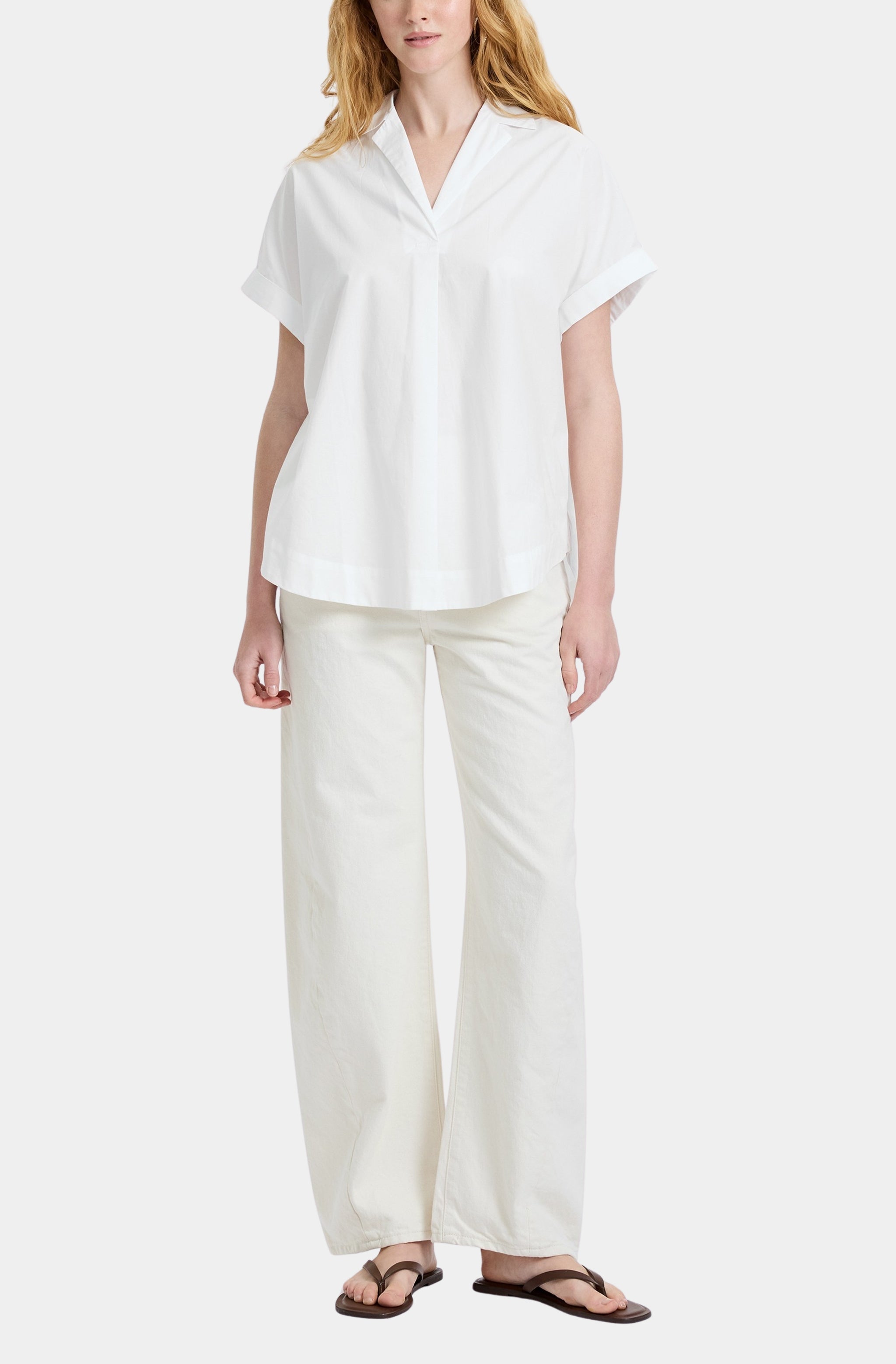 Poplin Collar Short Sleeve Pullover
