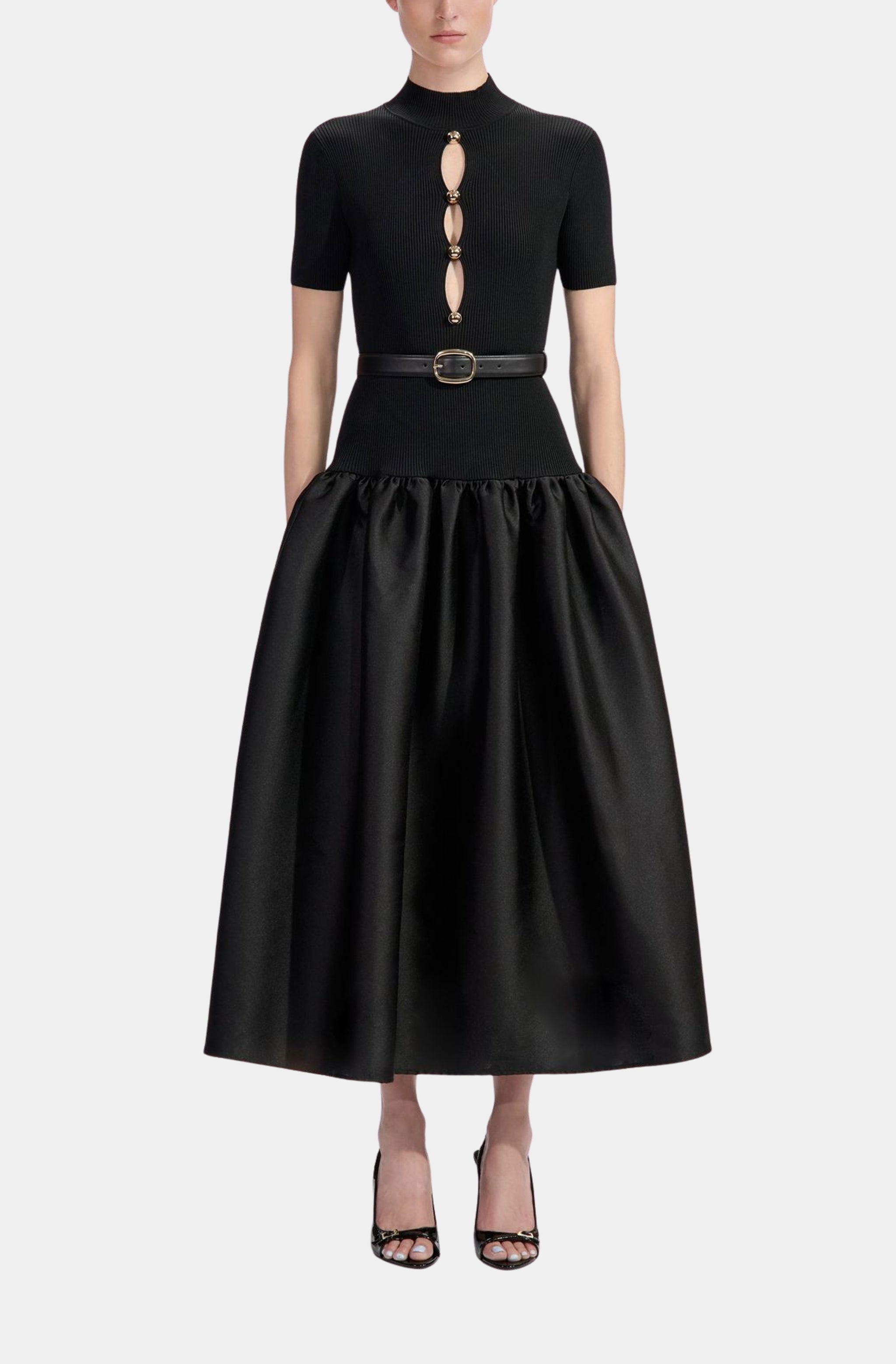 black taffeta midi dress Veradis Black Taffeta Halter Bubble-Hem Midi Dress XL / 10-12