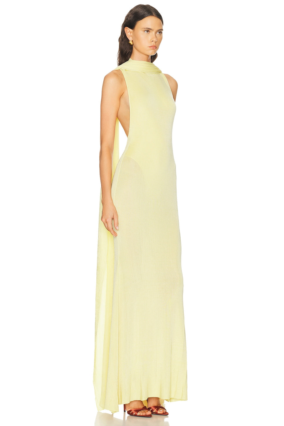 Yellow Viscose Knit Scarf Maxi Dress